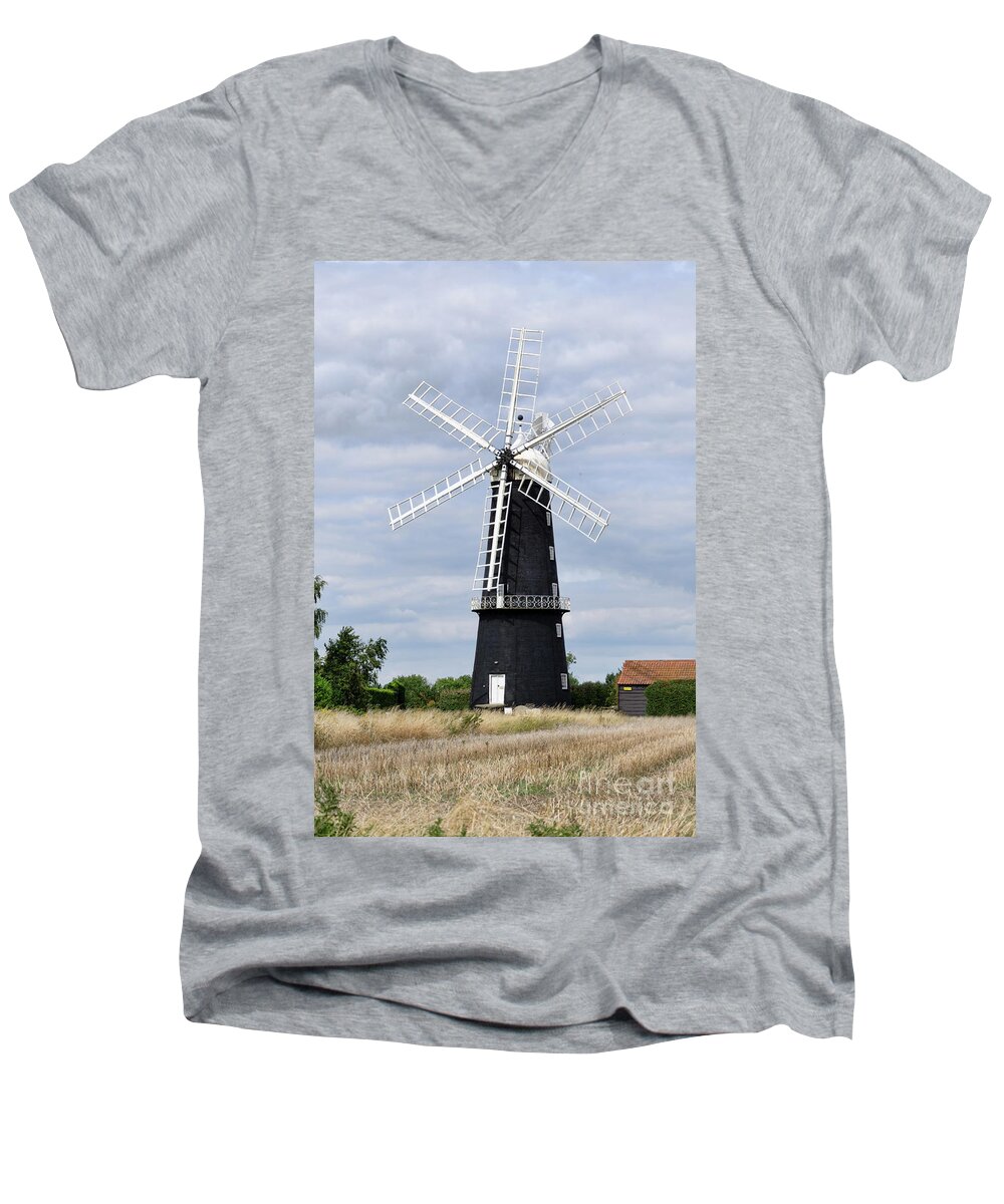 Sibsey Men's V-Neck T-Shirt featuring the photograph Sibsey Trader Windmill by Steev Stamford