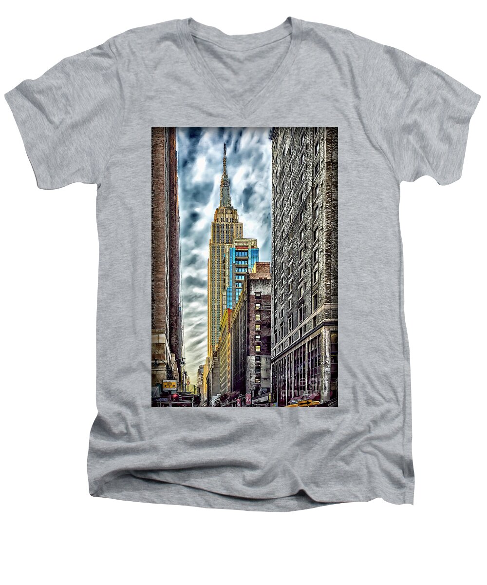 New York City Men's V-Neck T-Shirt featuring the photograph Sights in New York City - Skyscrapers 10 by Walt Foegelle