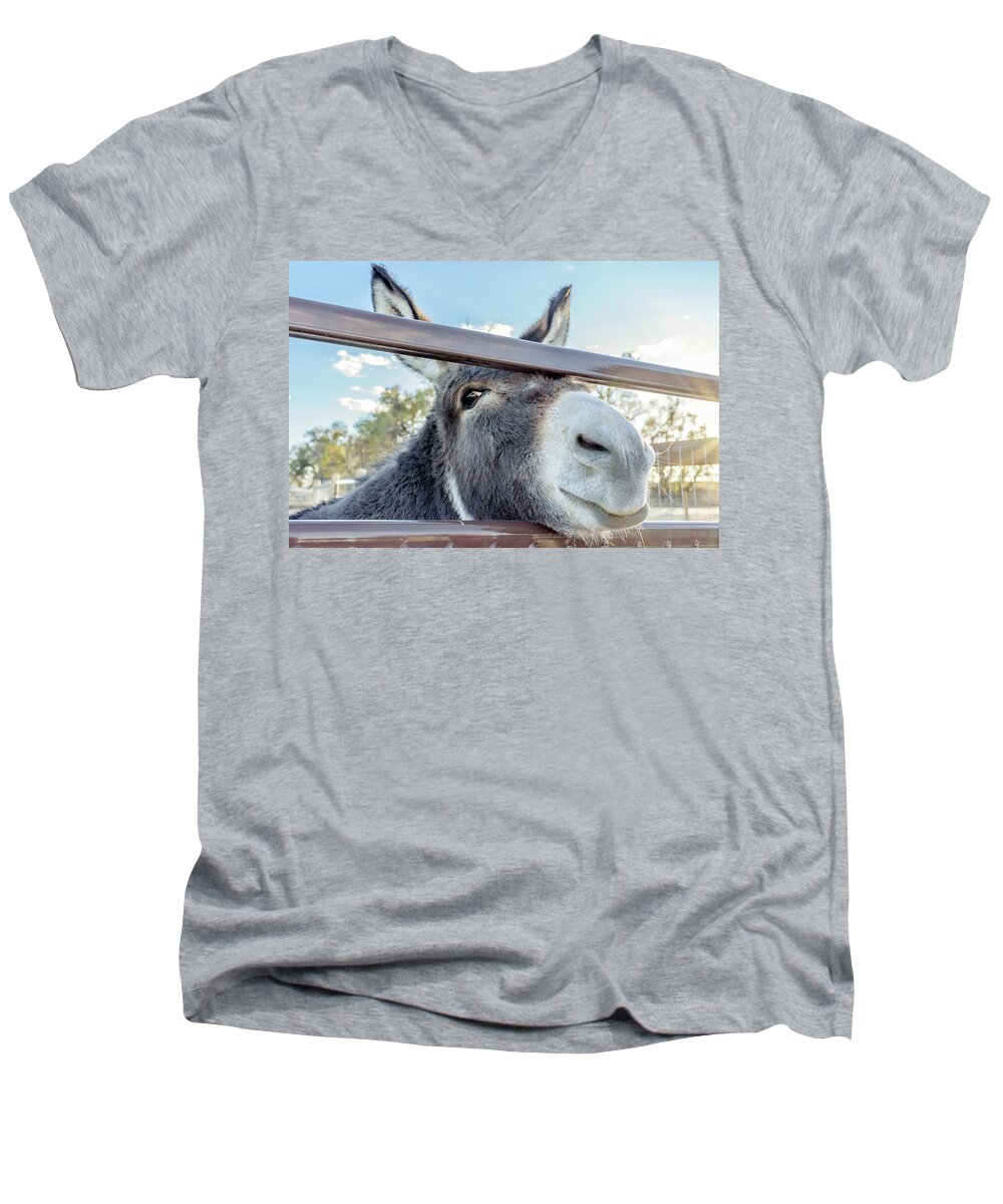 Donkey Men's V-Neck T-Shirt featuring the photograph Silly Grin by Jennifer Grossnickle