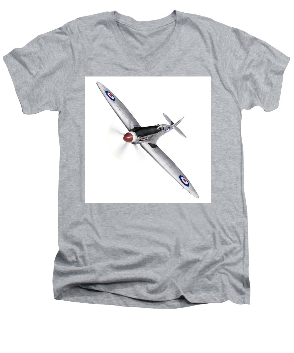 Silver Spitfire Men's V-Neck T-Shirt featuring the photograph Silver Spitfire PR XIX cutout by Gary Eason