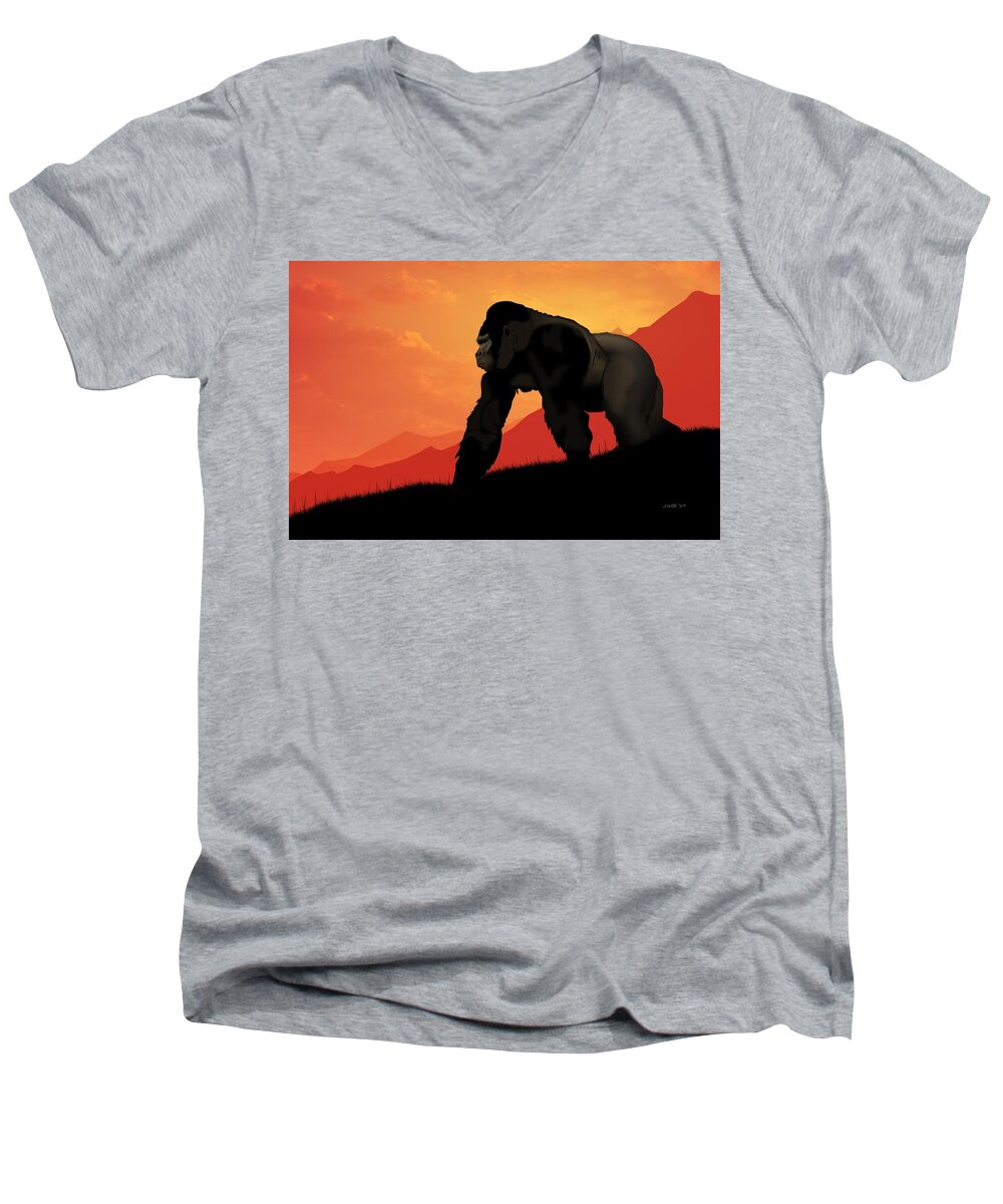Silverback Gorilla Men's V-Neck T-Shirt featuring the digital art Silverback Gorilla by John Wills