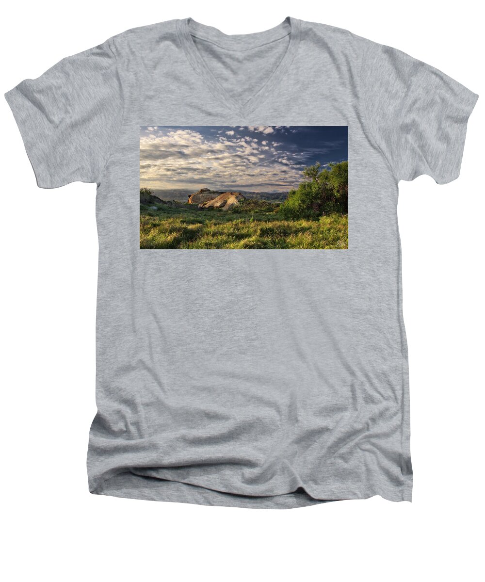 Simi Valley Men's V-Neck T-Shirt featuring the photograph Simi Valley Overlook by Endre Balogh
