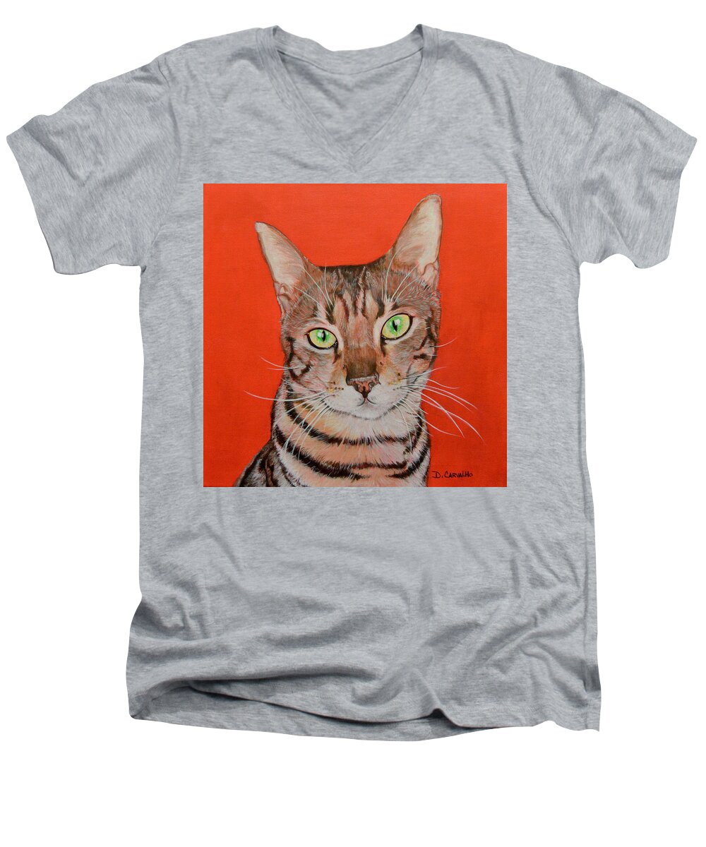 Cats Men's V-Neck T-Shirt featuring the painting Simon by Daniel Carvalho