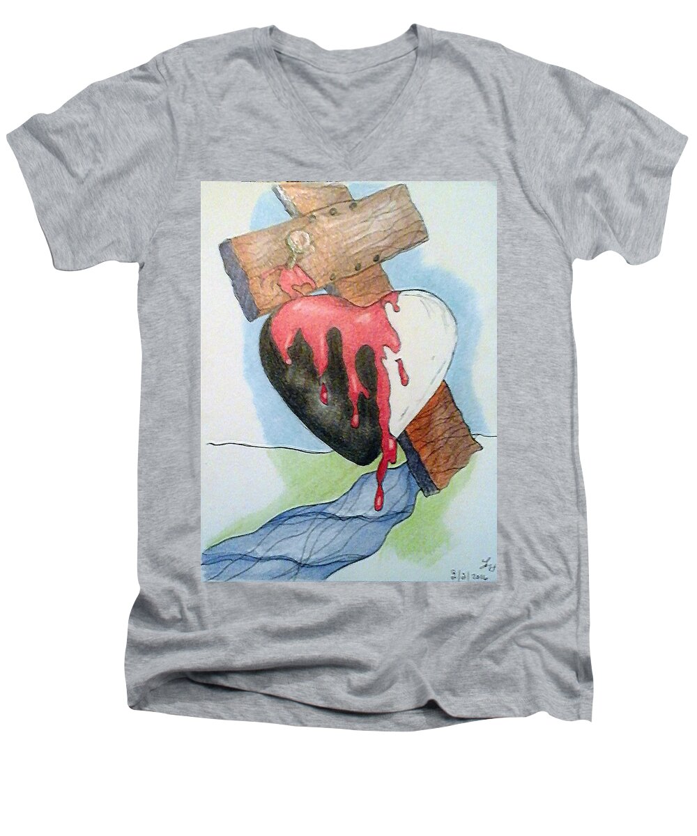 Christian Men's V-Neck T-Shirt featuring the drawing Sin Washer by Loretta Nash