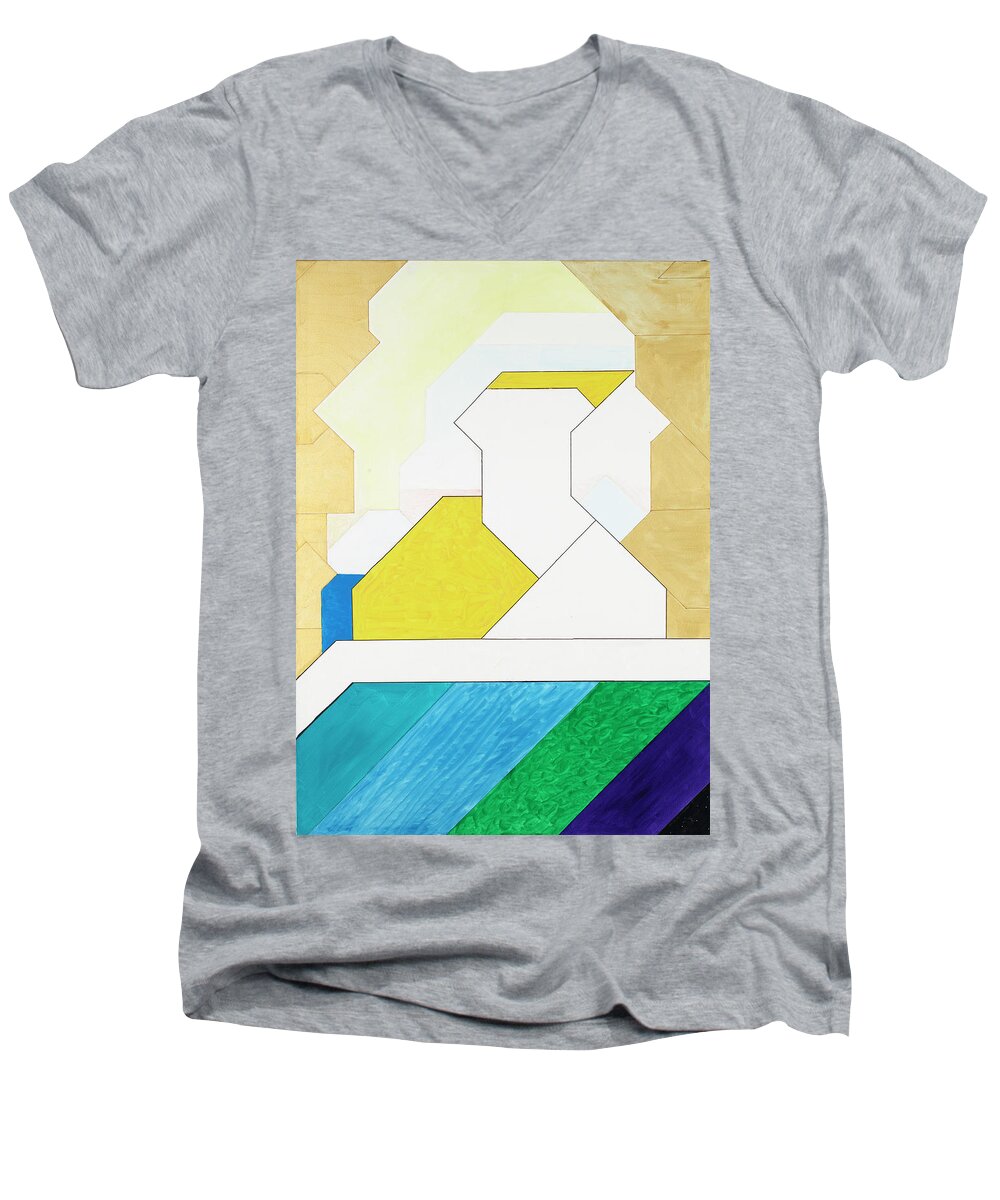 Abstract Men's V-Neck T-Shirt featuring the painting Sinfonia della Cena Comunione - Part 2 by Willy Wiedmann