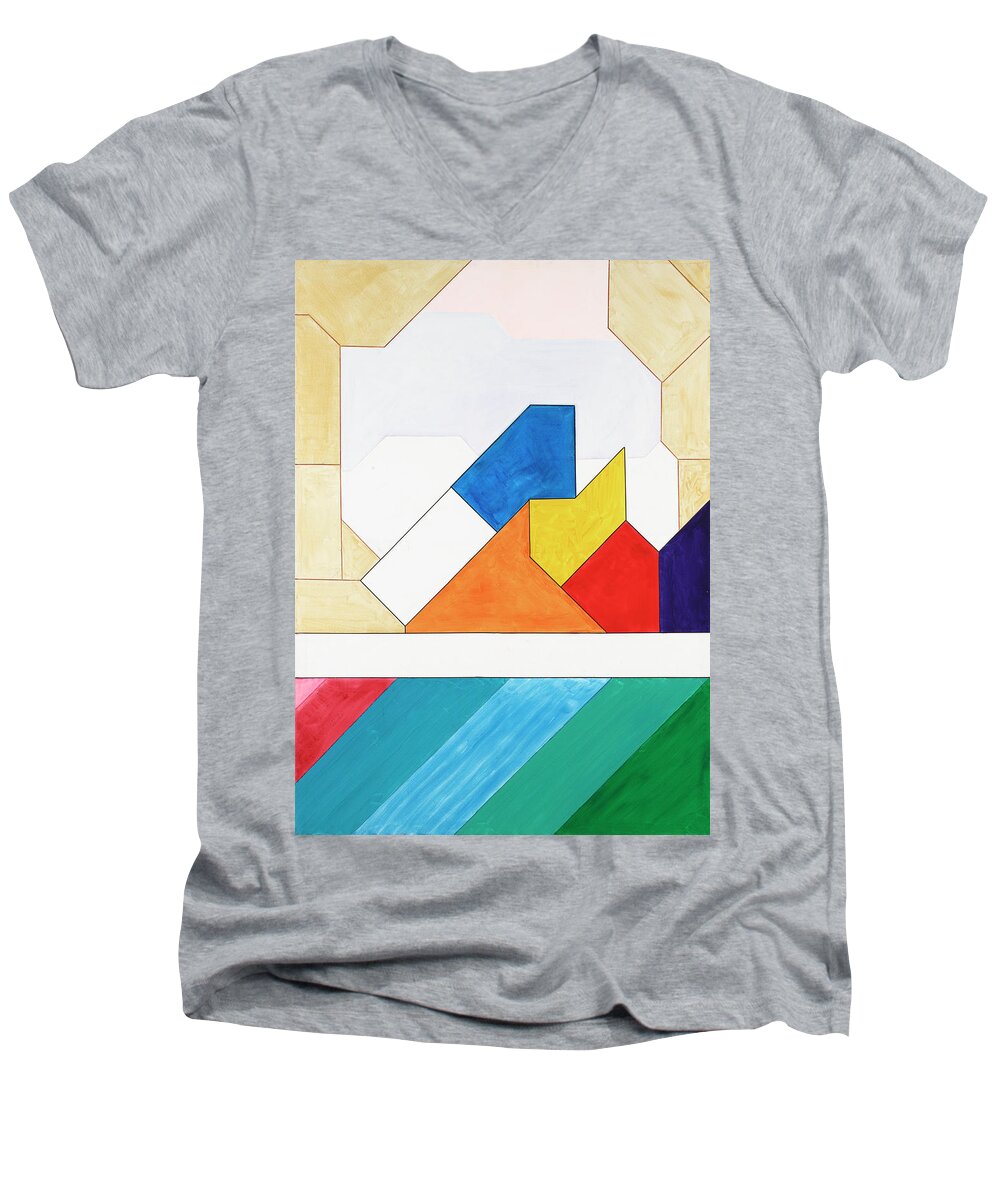 Abstract Men's V-Neck T-Shirt featuring the painting Sinfonia della Cena Comunione - Part 6 by Willy Wiedmann