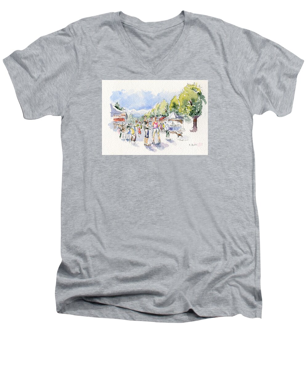 Watercolor Sketch Men's V-Neck T-Shirt featuring the painting Sketch of Farmer's Market by Karla Beatty