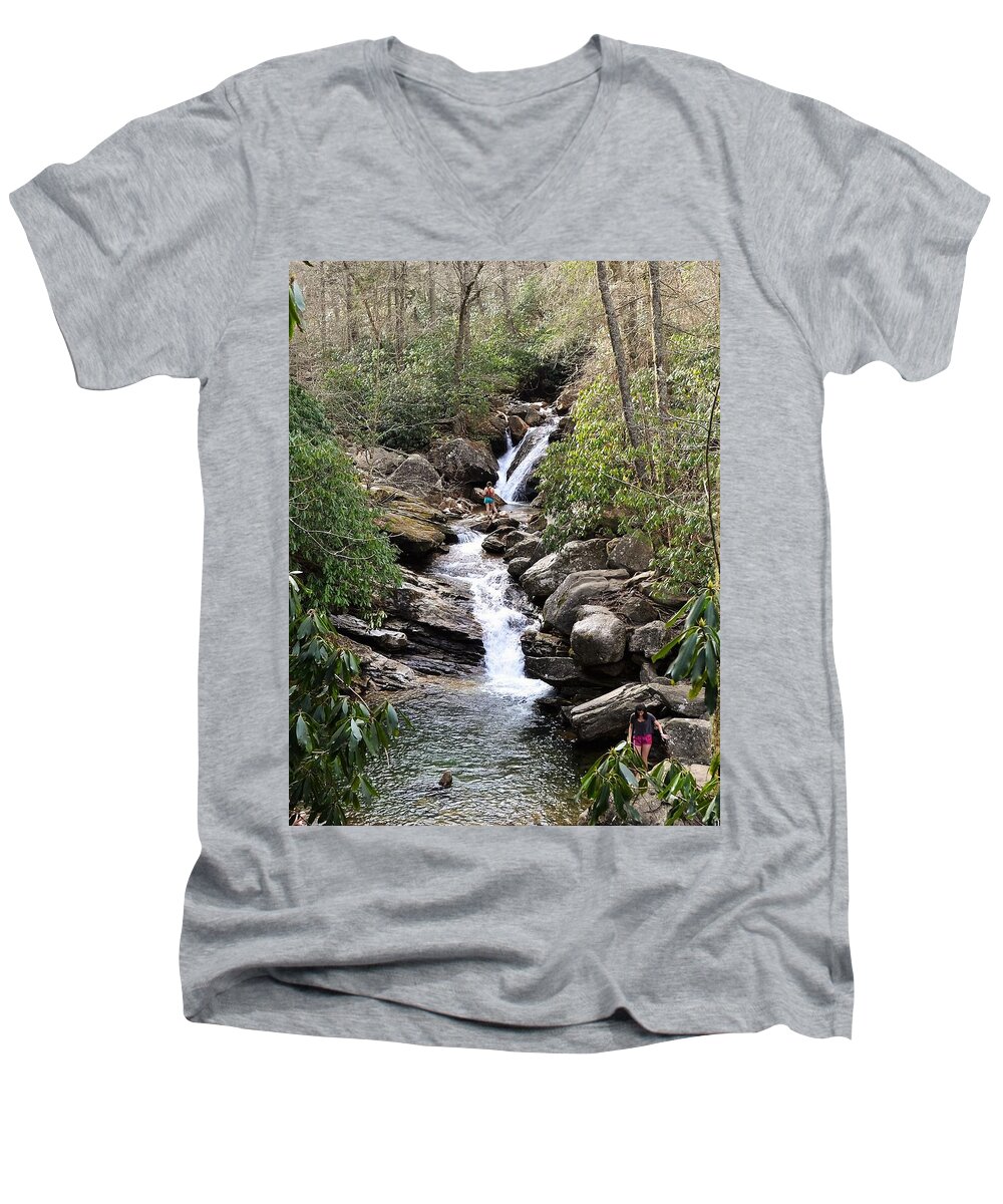 Landscape Men's V-Neck T-Shirt featuring the photograph Skinny Dip Falls by Chuck Brown