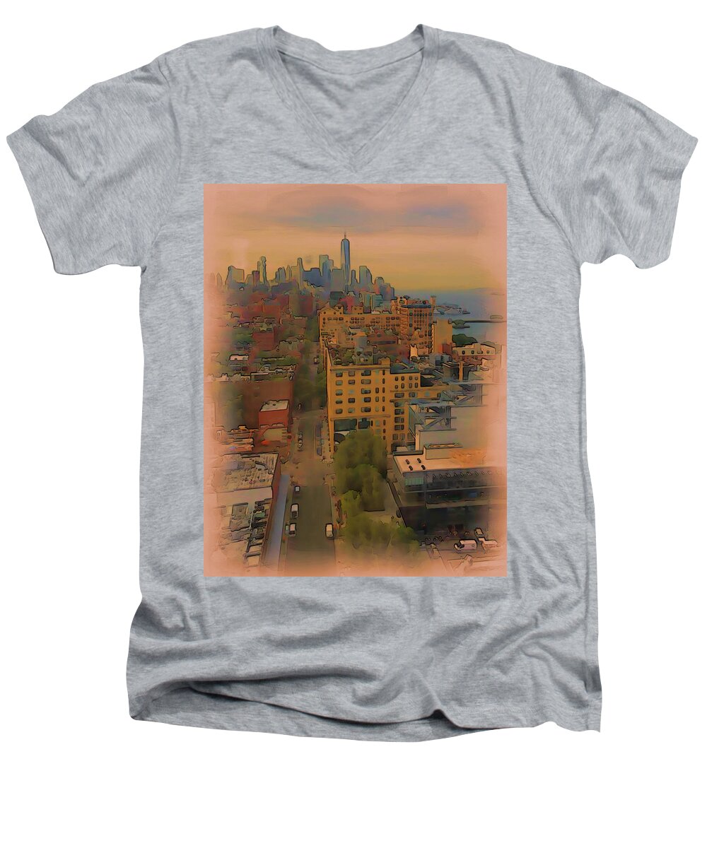 New York Skyline Men's V-Neck T-Shirt featuring the digital art Skyline by Tristan Armstrong
