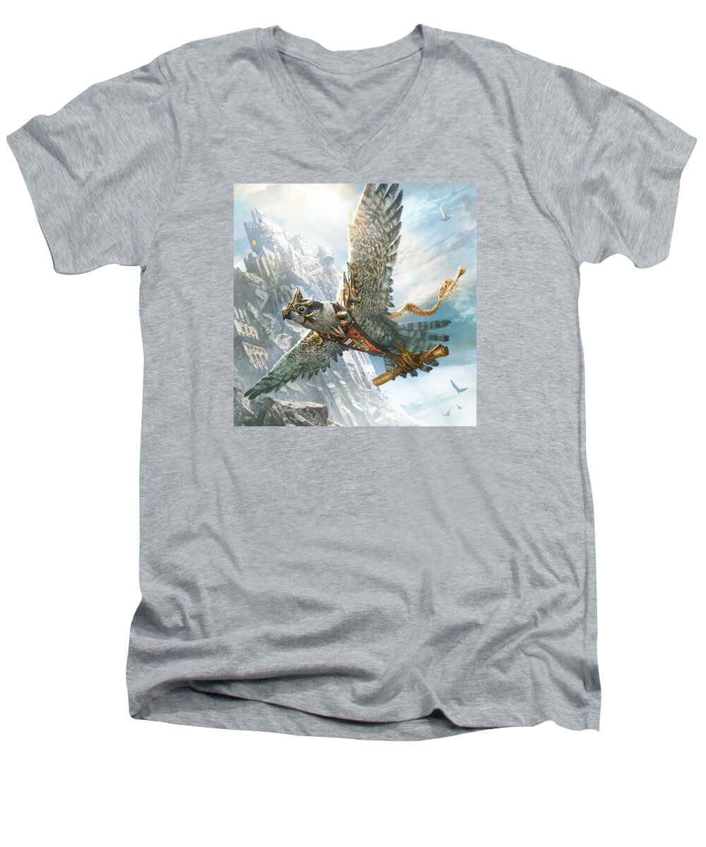 Ryan Barger Men's V-Neck T-Shirt featuring the digital art Skyswift Herald by Ryan Barger