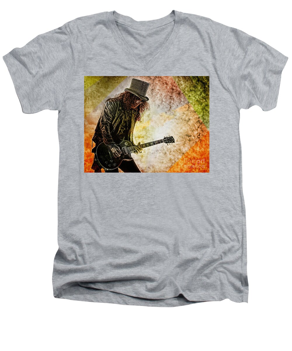 Guns And Rose Men's V-Neck T-Shirt featuring the digital art Slash - Guitarist by Ian Gledhill