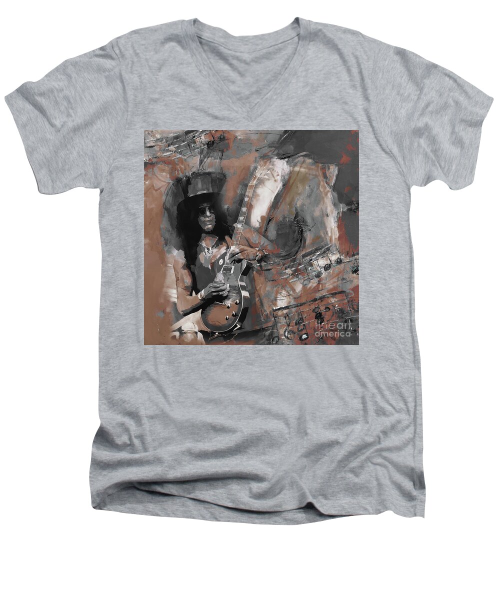 Slash Men's V-Neck T-Shirt featuring the painting Slash Guns and Roses by Gull G
