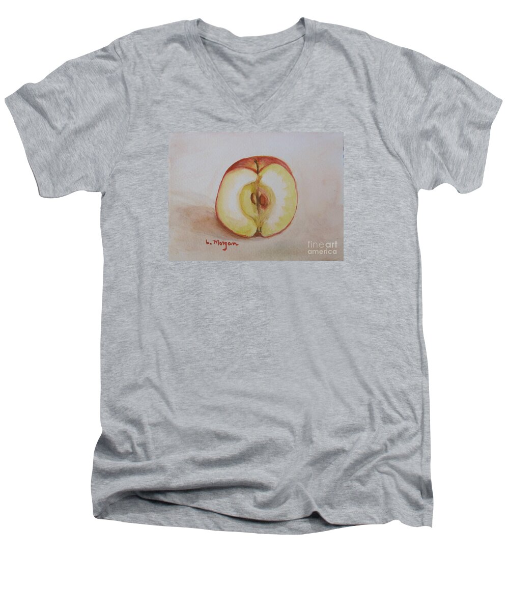 Apple Men's V-Neck T-Shirt featuring the painting Sliced Apple by Laurie Morgan