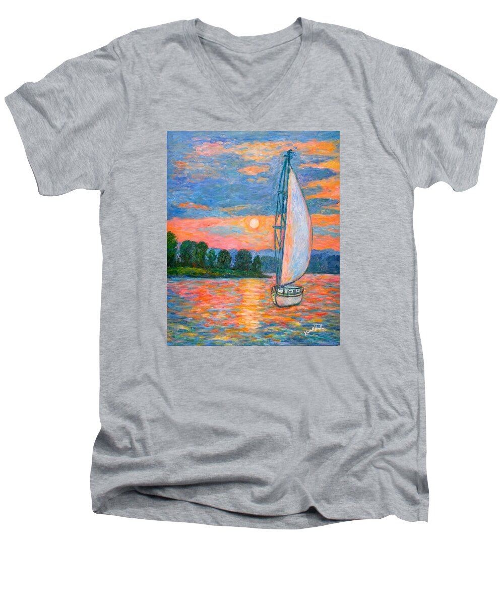 Kendall Kessler Men's V-Neck T-Shirt featuring the painting Smith Mountain Lake by Kendall Kessler
