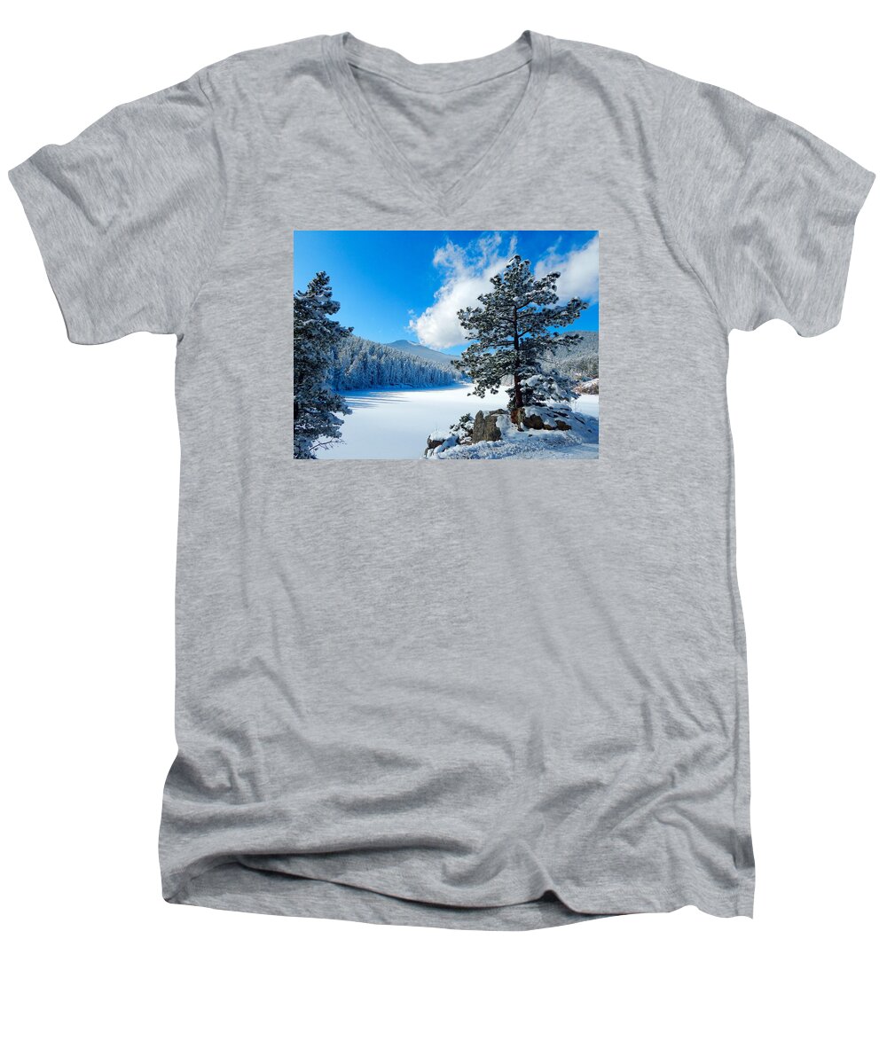 Photography Men's V-Neck T-Shirt featuring the photograph Snow at Beaver Brook by Dan Miller