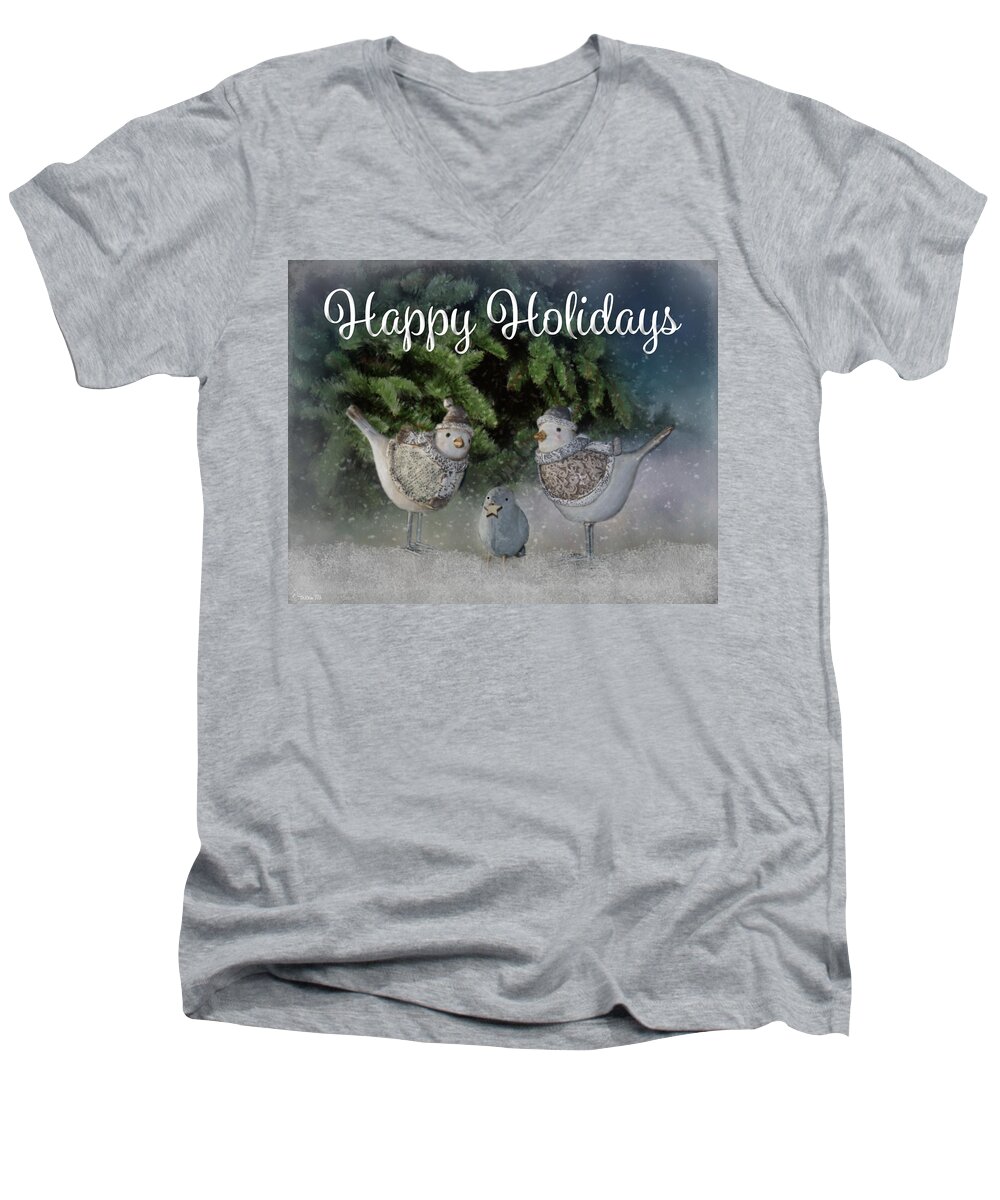 Seasonal Men's V-Neck T-Shirt featuring the photograph Snow Birds - Happy Holidays by Teresa Wilson