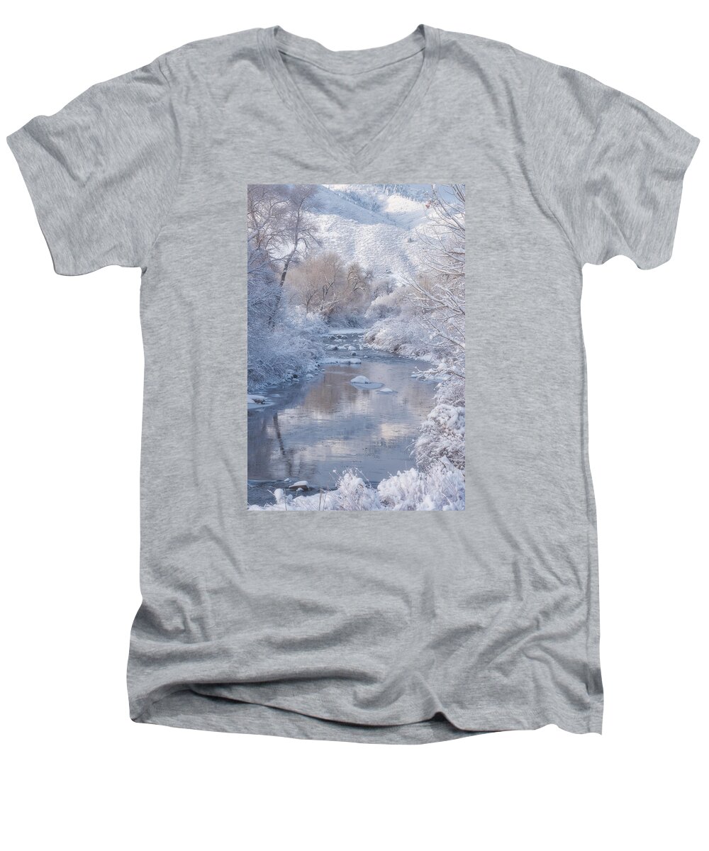 Winter Men's V-Neck T-Shirt featuring the photograph Snow Creek by Darren White