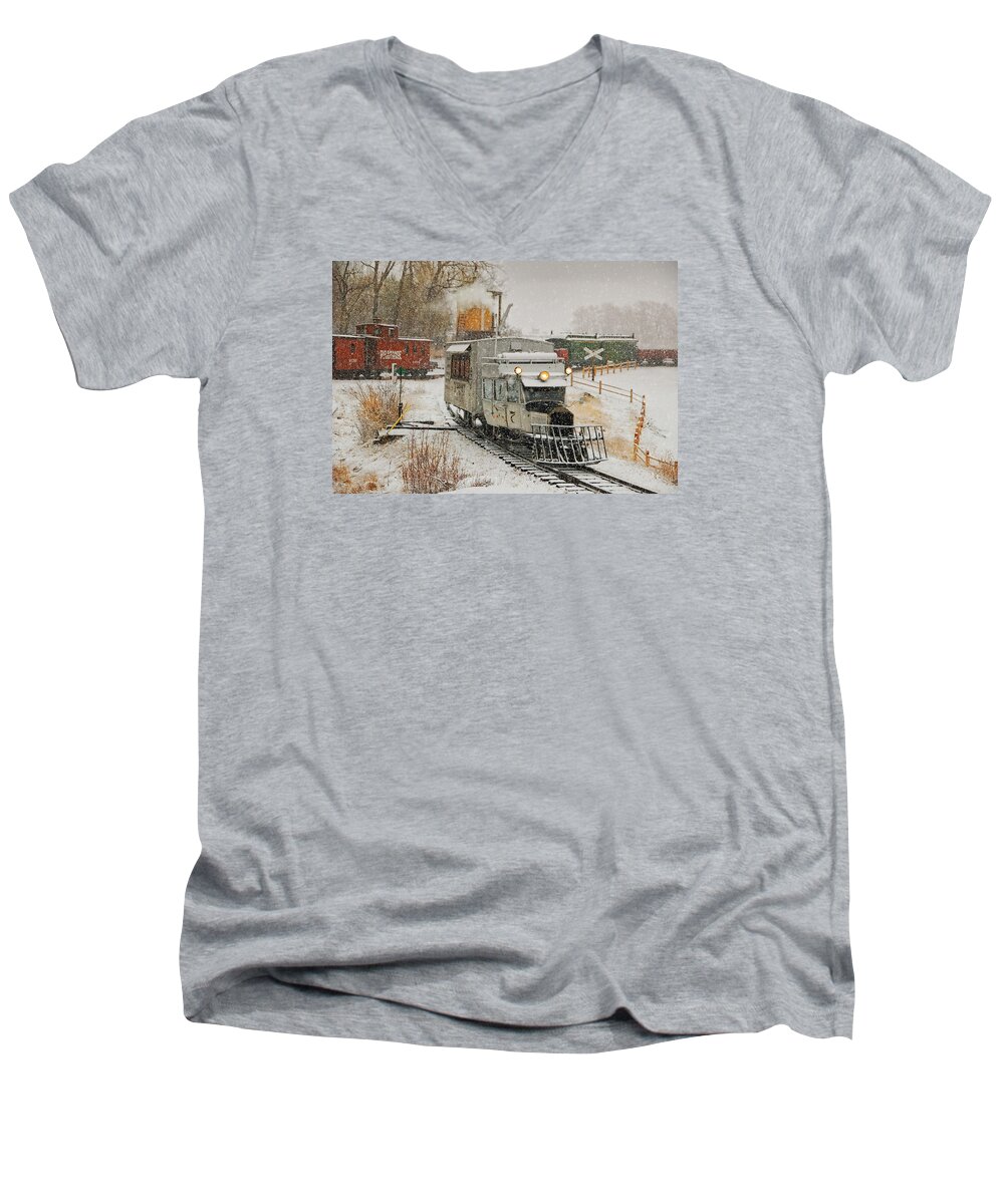 Steam Train Photographs Men's V-Neck T-Shirt featuring the photograph Snow Goose by Ken Smith