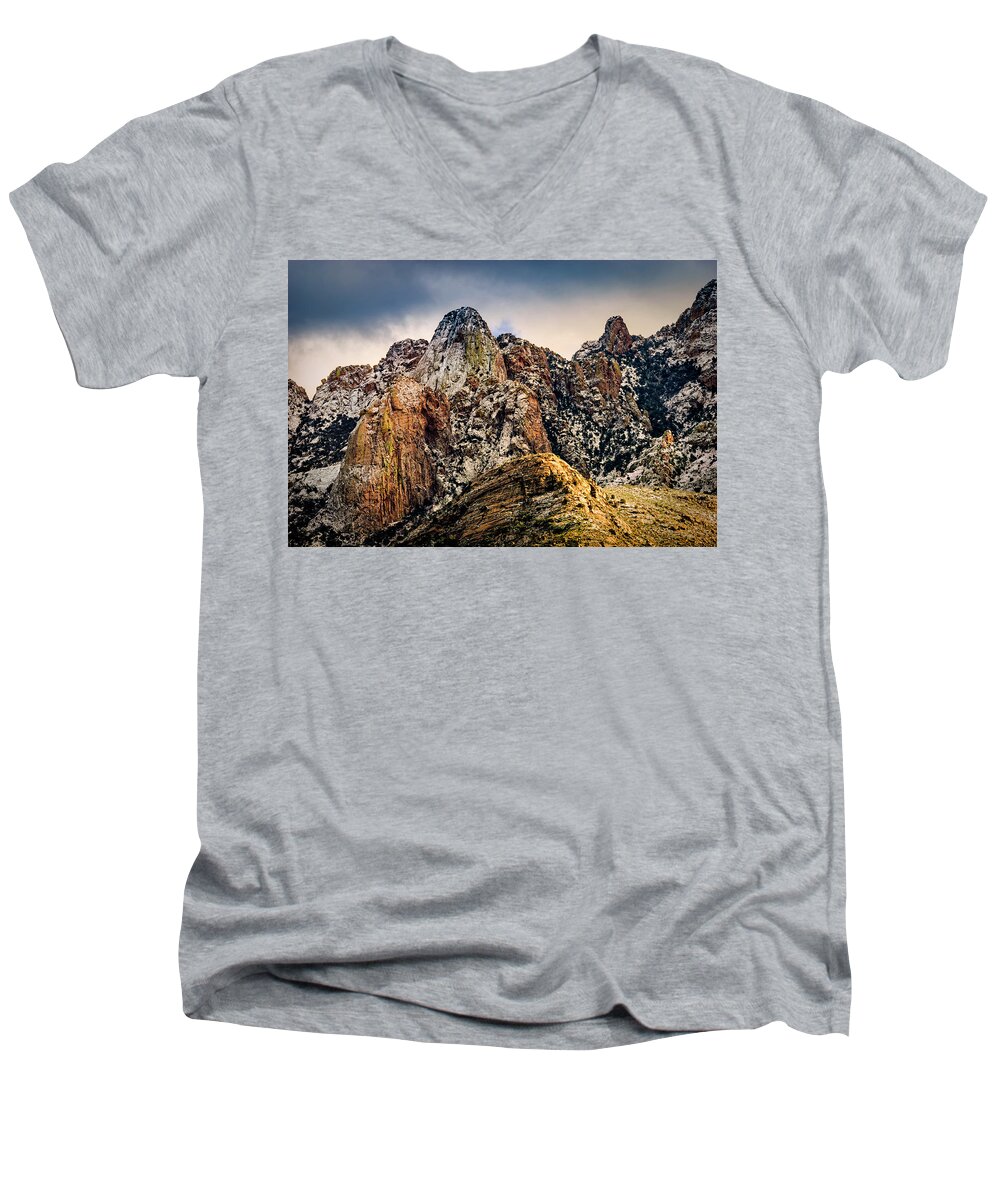 Catalina Mountains Men's V-Neck T-Shirt featuring the photograph Snow On Peaks 45 by Mark Myhaver