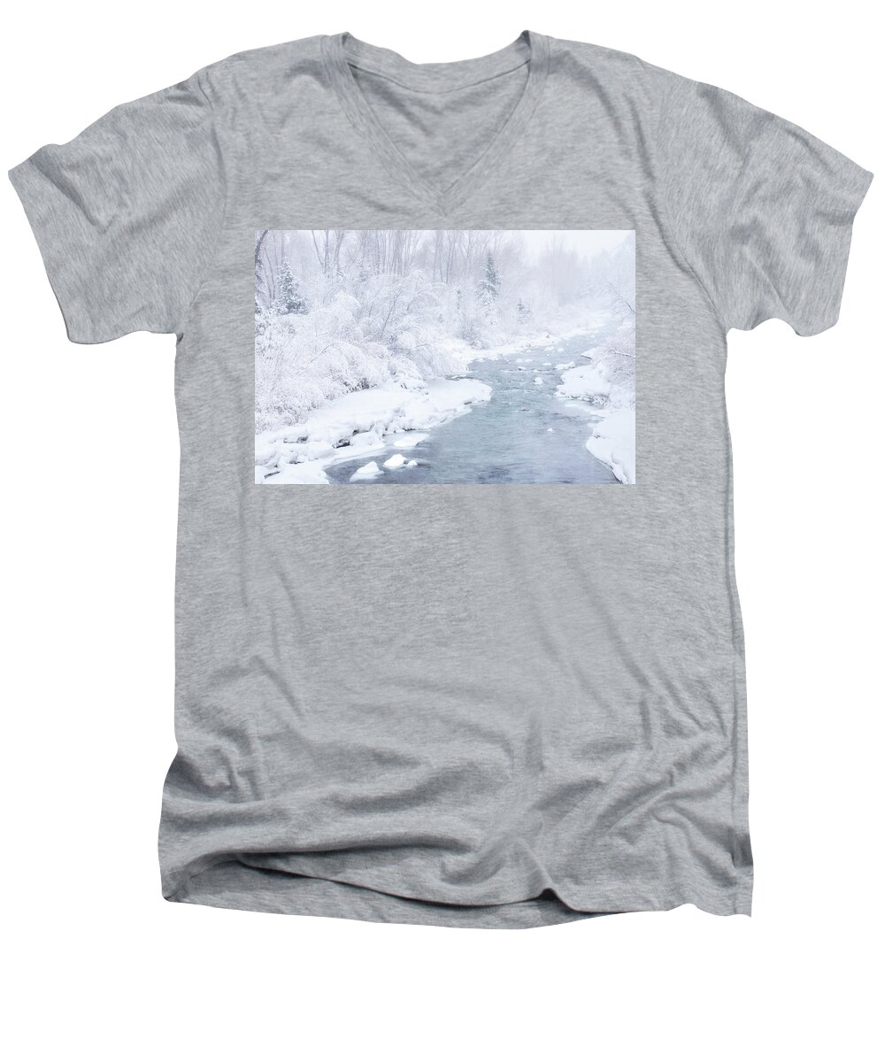 San Miguel River Men's V-Neck T-Shirt featuring the photograph Snowy River by Angela Moyer