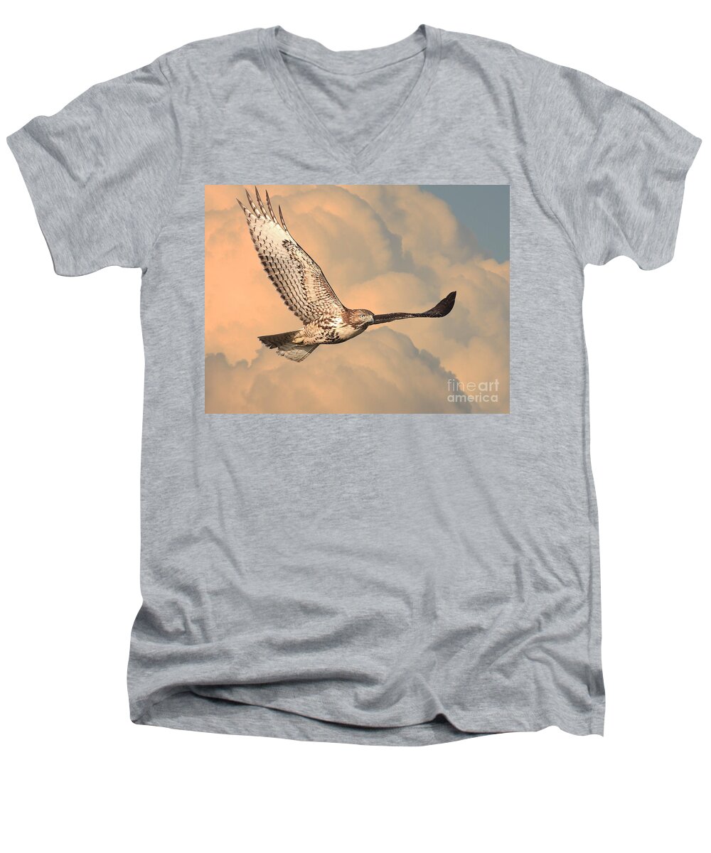 Wingsdomain Men's V-Neck T-Shirt featuring the photograph Soaring Hawk by Wingsdomain Art and Photography