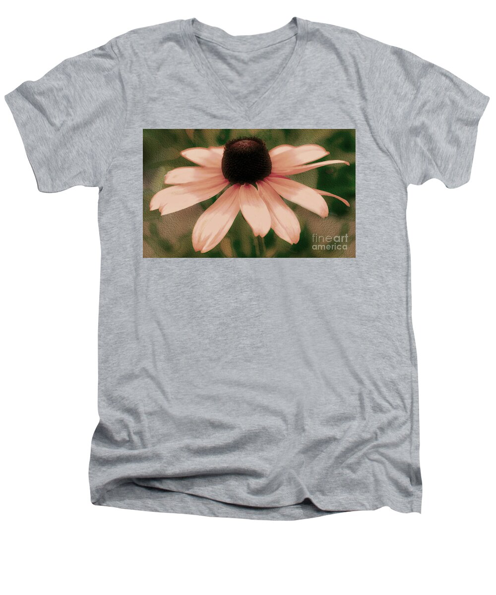 Nature Men's V-Neck T-Shirt featuring the photograph Soft Delicate Pink Daisy by Judy Palkimas