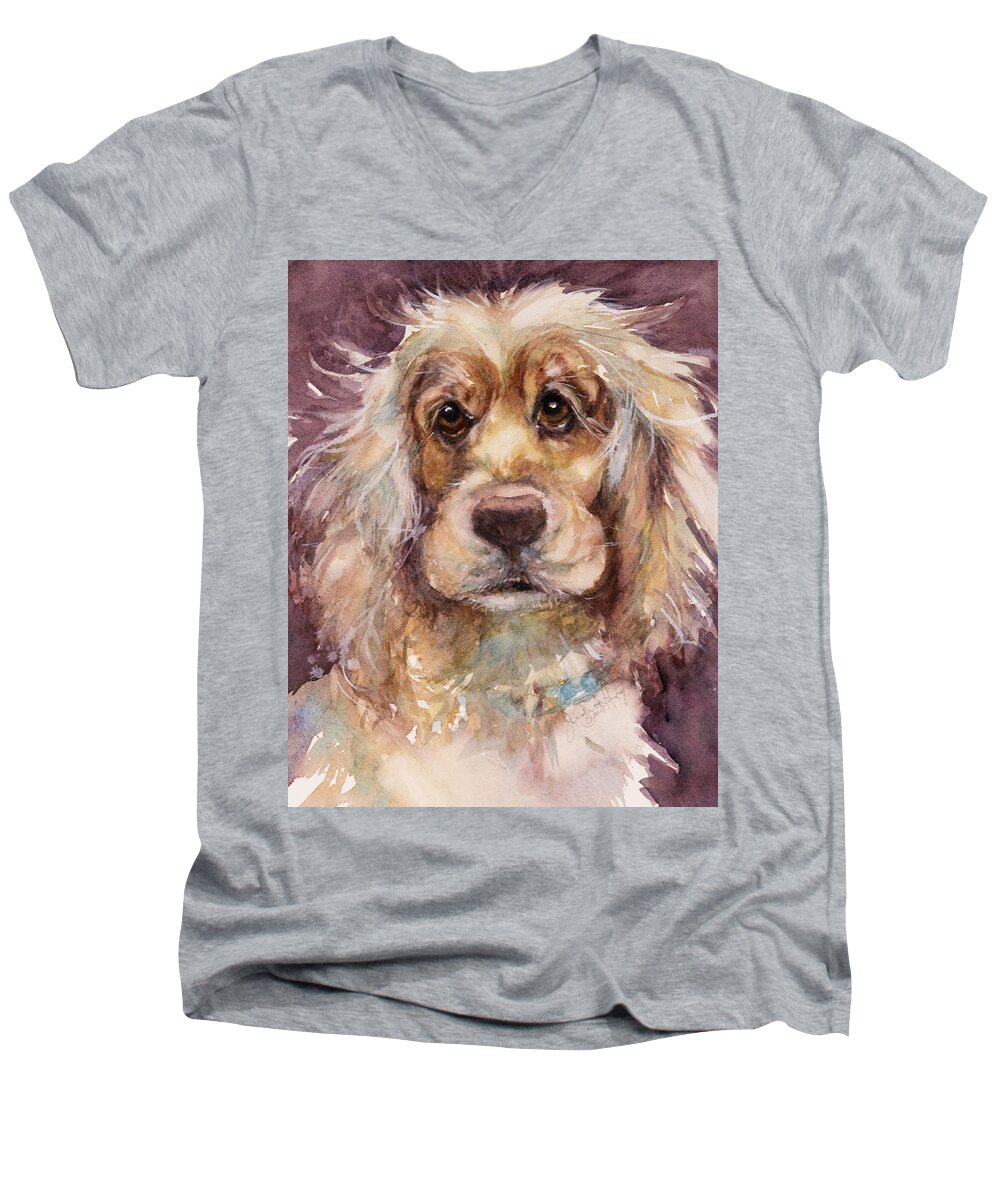 Dog Men's V-Neck T-Shirt featuring the painting Soft Eyes by Judith Levins