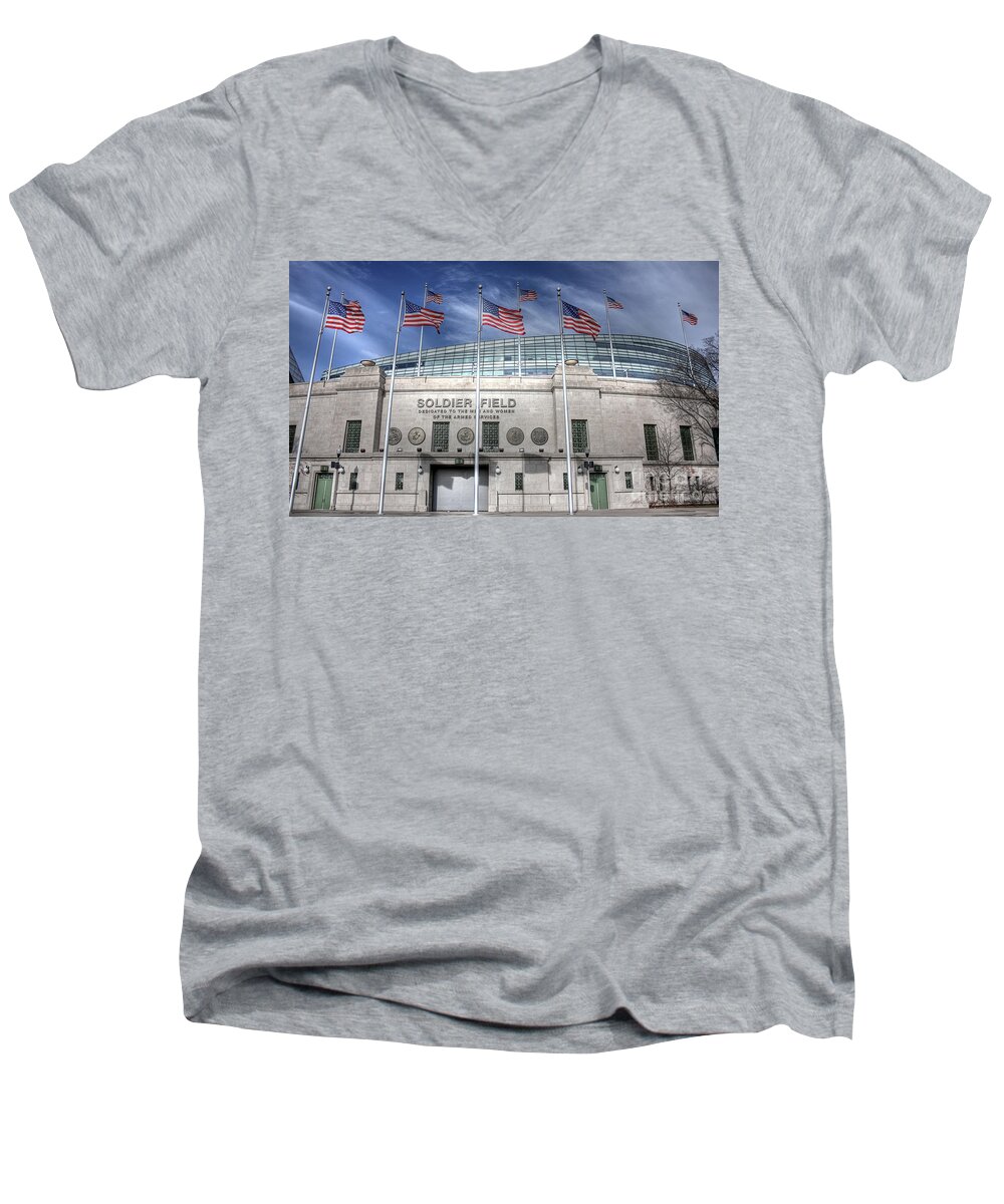 Chicago Illinois Men's V-Neck T-Shirt featuring the photograph Soldier Field by David Bearden