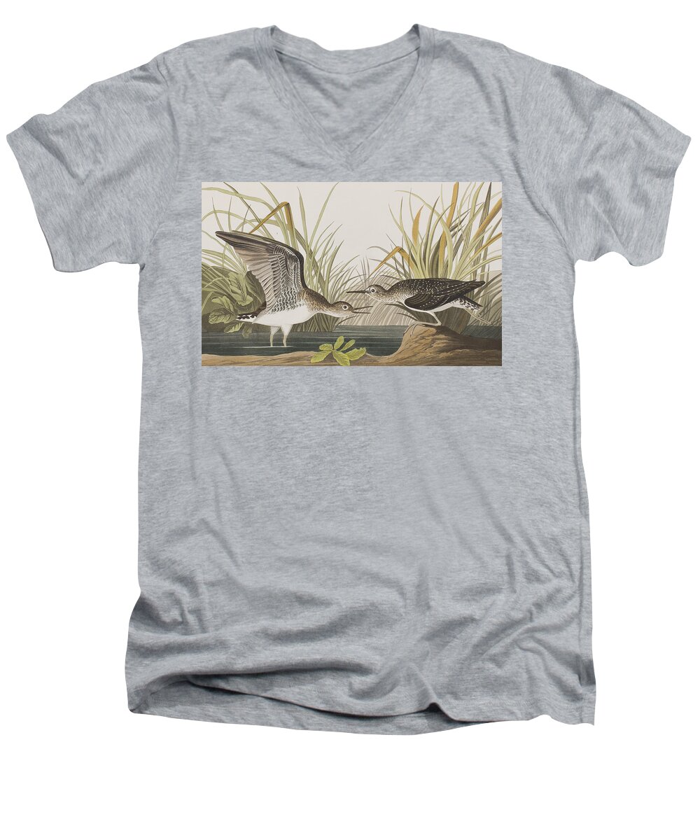 Sandpiper Men's V-Neck T-Shirt featuring the painting Solitary Sandpiper by John James Audubon