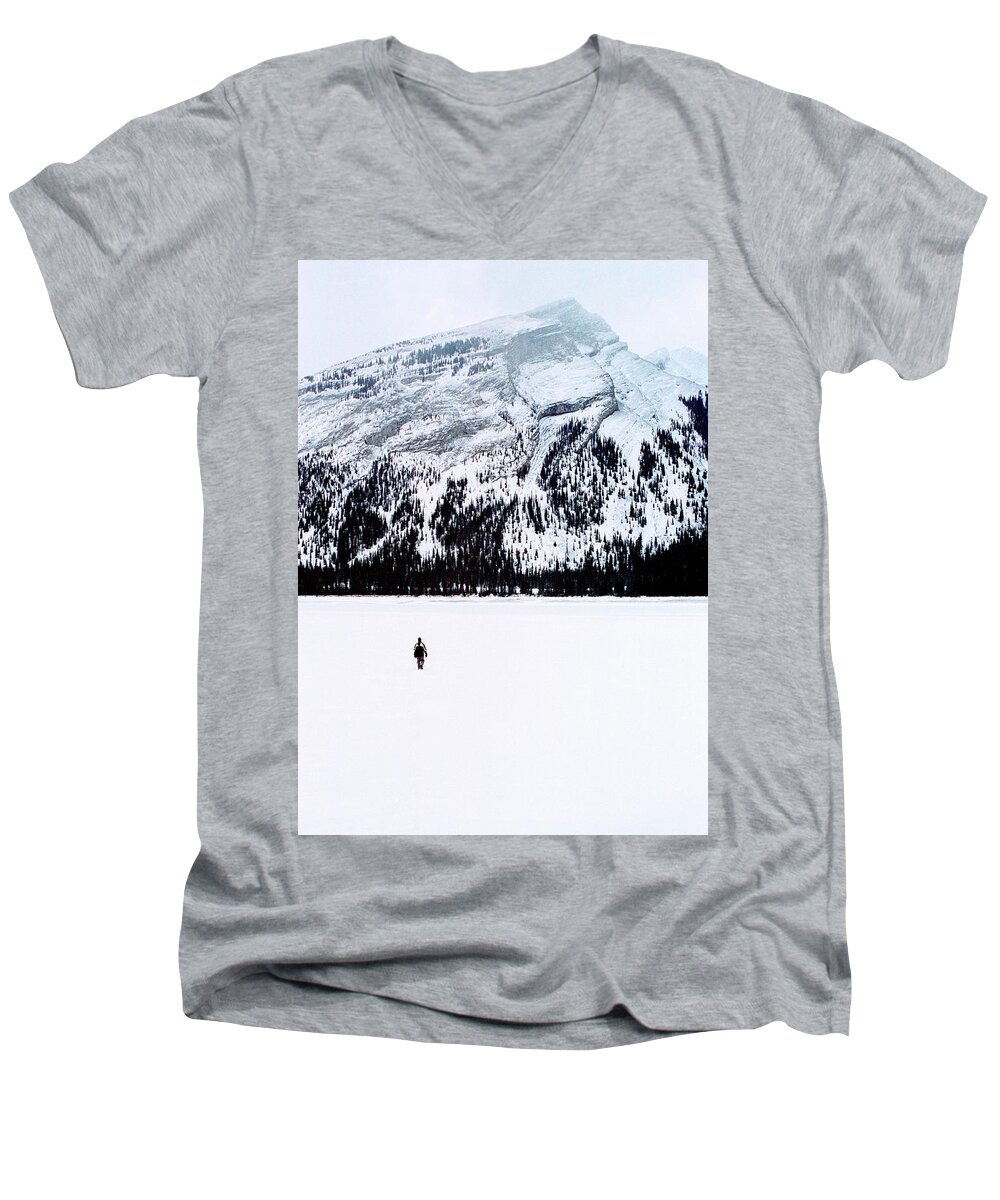 Snow Men's V-Neck T-Shirt featuring the photograph Solitude by Tim Dussault