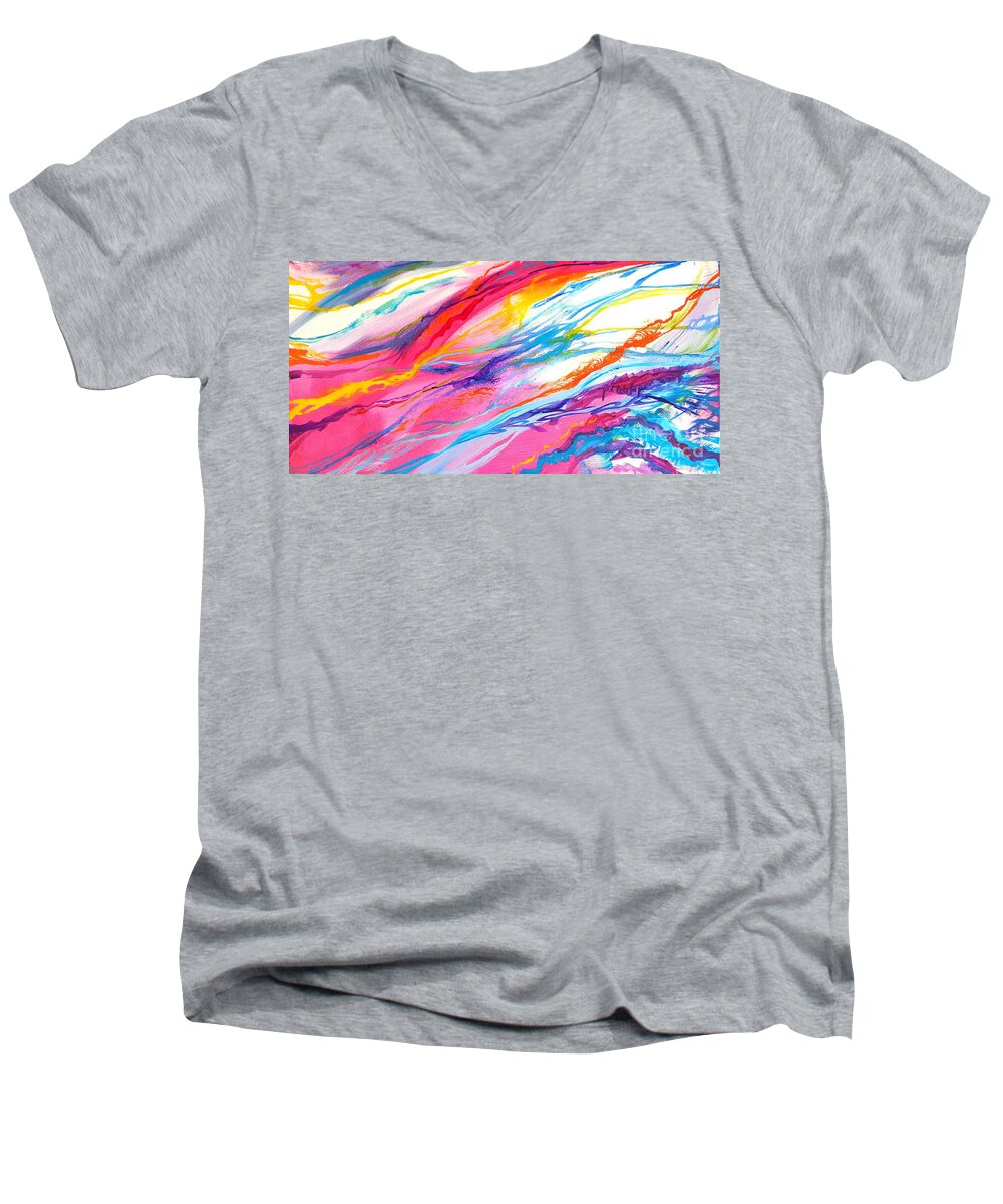  Layers Of Color Spreading Like Fingers Of Mist Penetrating The Air.pink Dominates Men's V-Neck T-Shirt featuring the painting Soul escaping by Priscilla Batzell Expressionist Art Studio Gallery