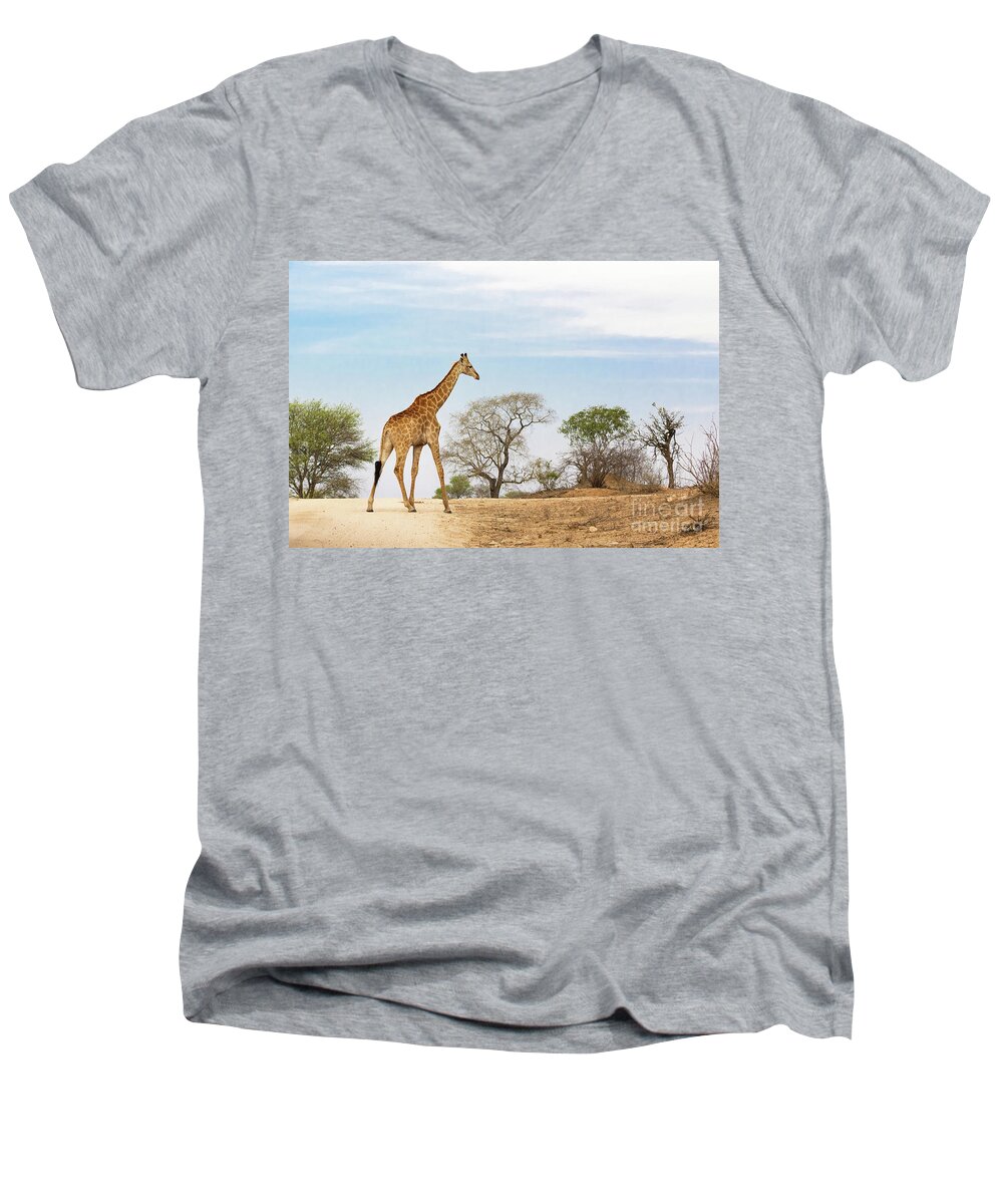 Giraffe Men's V-Neck T-Shirt featuring the photograph South African giraffe by Jane Rix