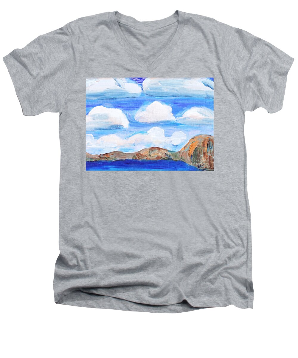 Sky Men's V-Neck T-Shirt featuring the painting South Morro Bay View to North by Shelley Myers