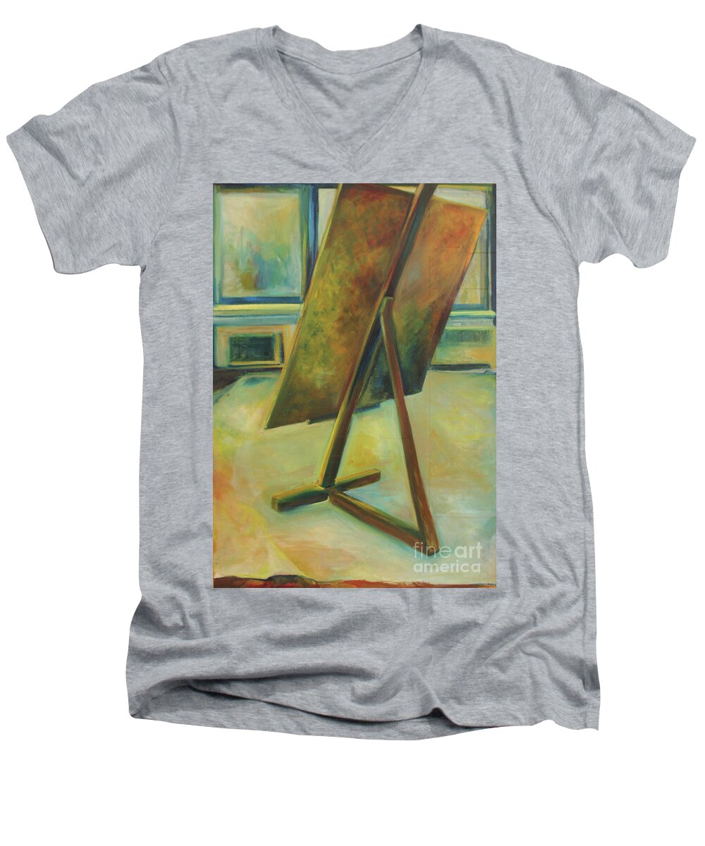 Oil Painting Men's V-Neck T-Shirt featuring the painting Space Filled and Empty by Daun Soden-Greene