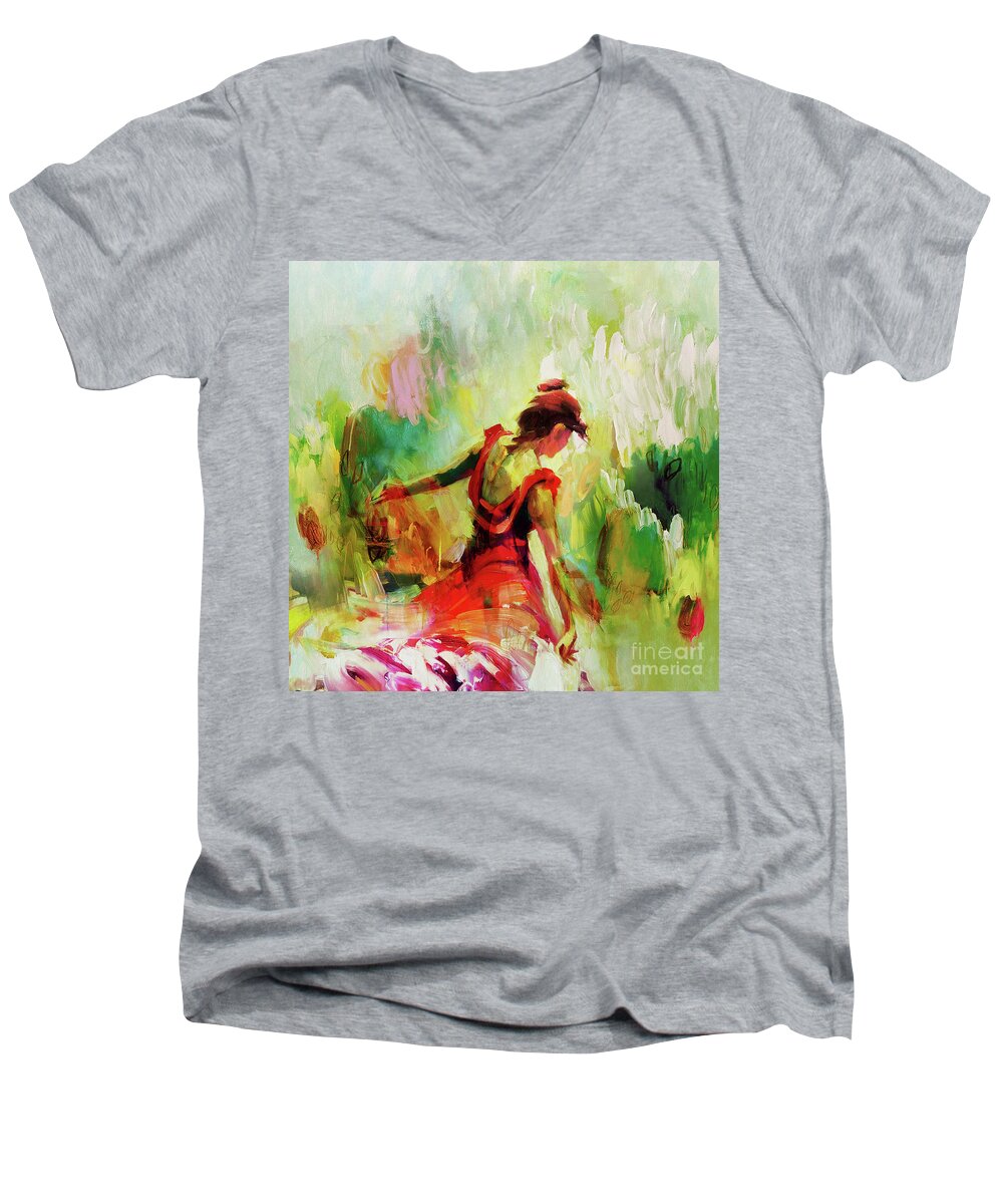 Dance Men's V-Neck T-Shirt featuring the painting Spanish Female art 56y by Gull G