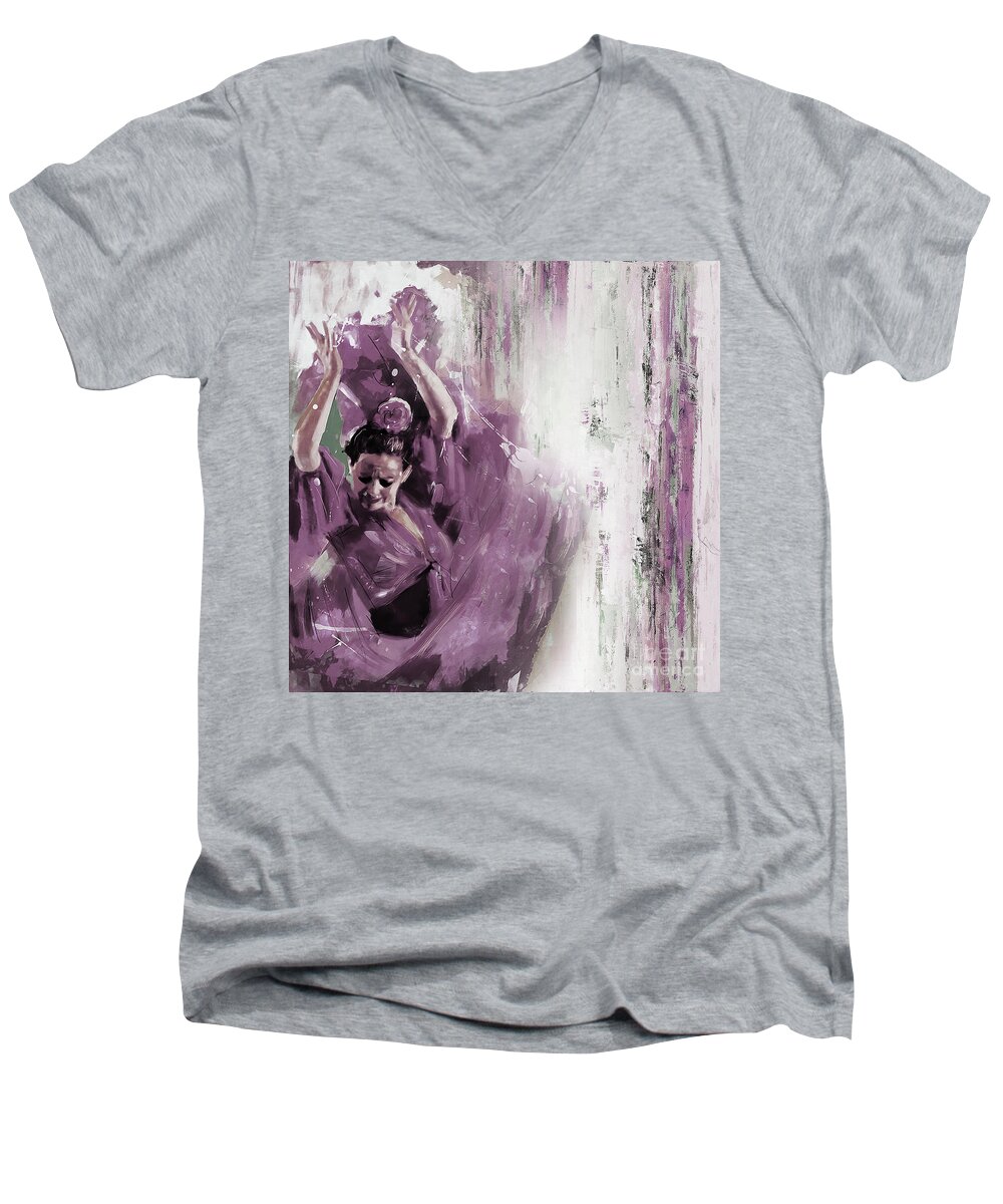 Jazz Men's V-Neck T-Shirt featuring the painting Spanish Woman dance by Gull G