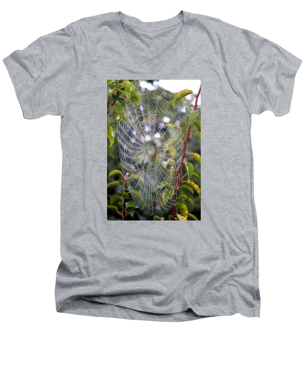 Spider Web Men's V-Neck T-Shirt featuring the photograph Spider Web by Sheri Simmons