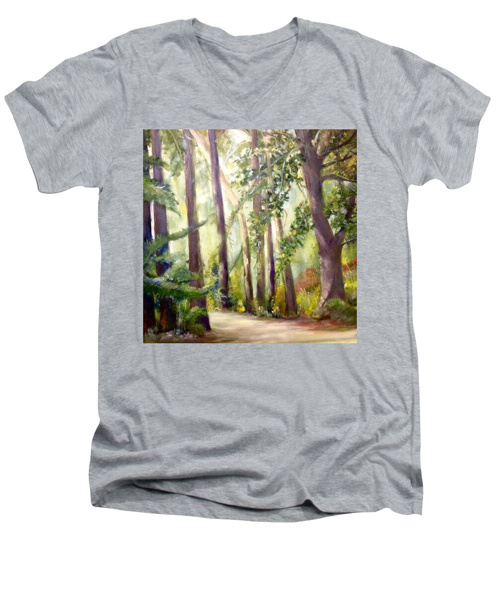 Trees Men's V-Neck T-Shirt featuring the painting Spirt of the Green Trees by Janet Visser