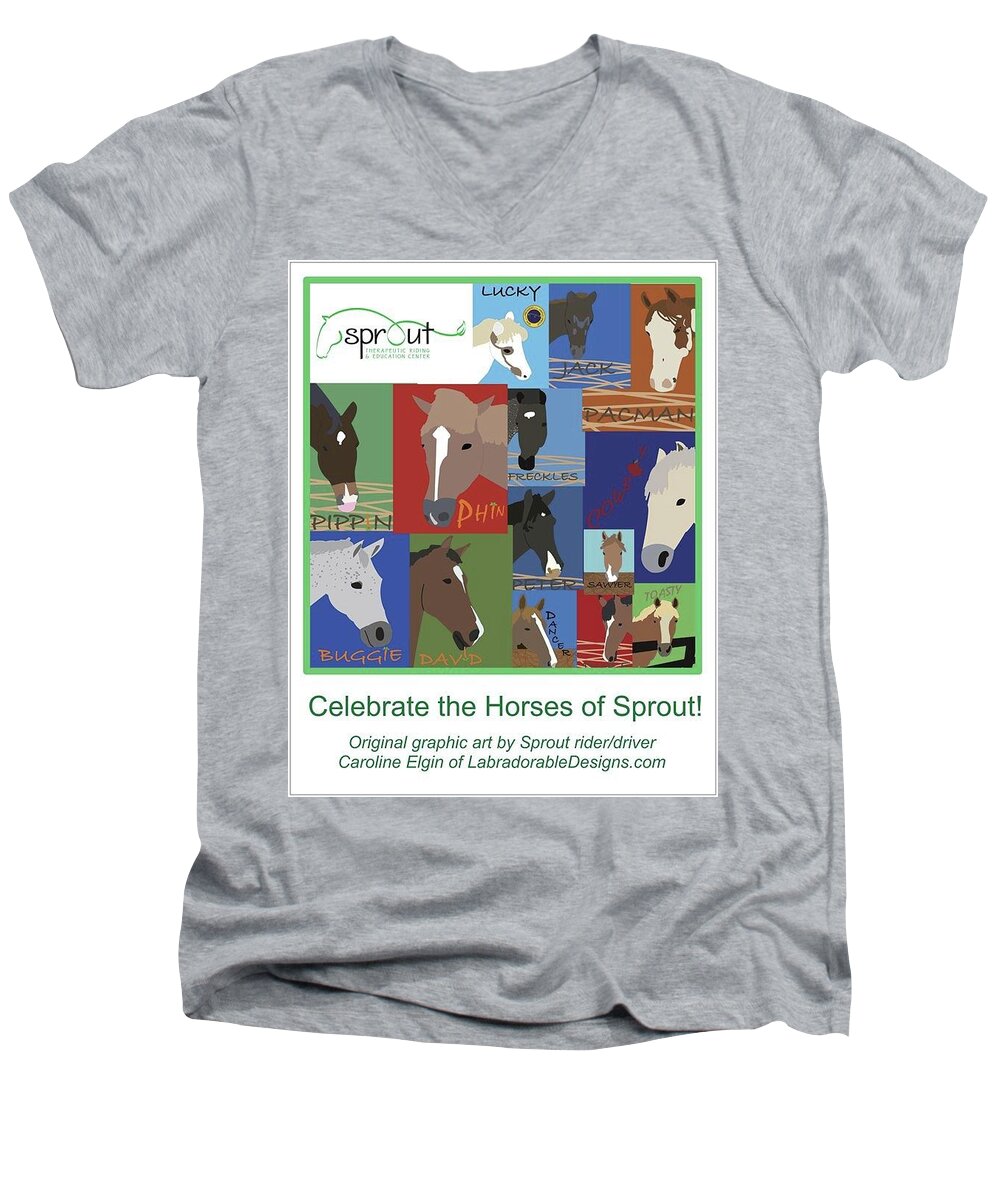 Horses Men's V-Neck T-Shirt featuring the digital art Spout horses by Caroline Elgin