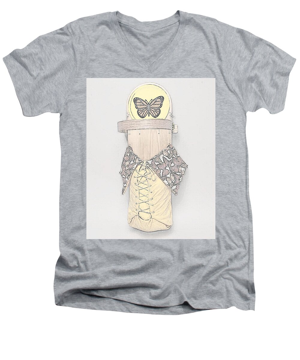Monarch Butterfly Men's V-Neck T-Shirt featuring the mixed media Spring Cradleboard by Douglas Limon