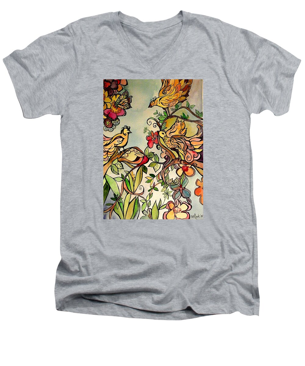 Spring Men's V-Neck T-Shirt featuring the mixed media Spring day by Claudia Cole Meek