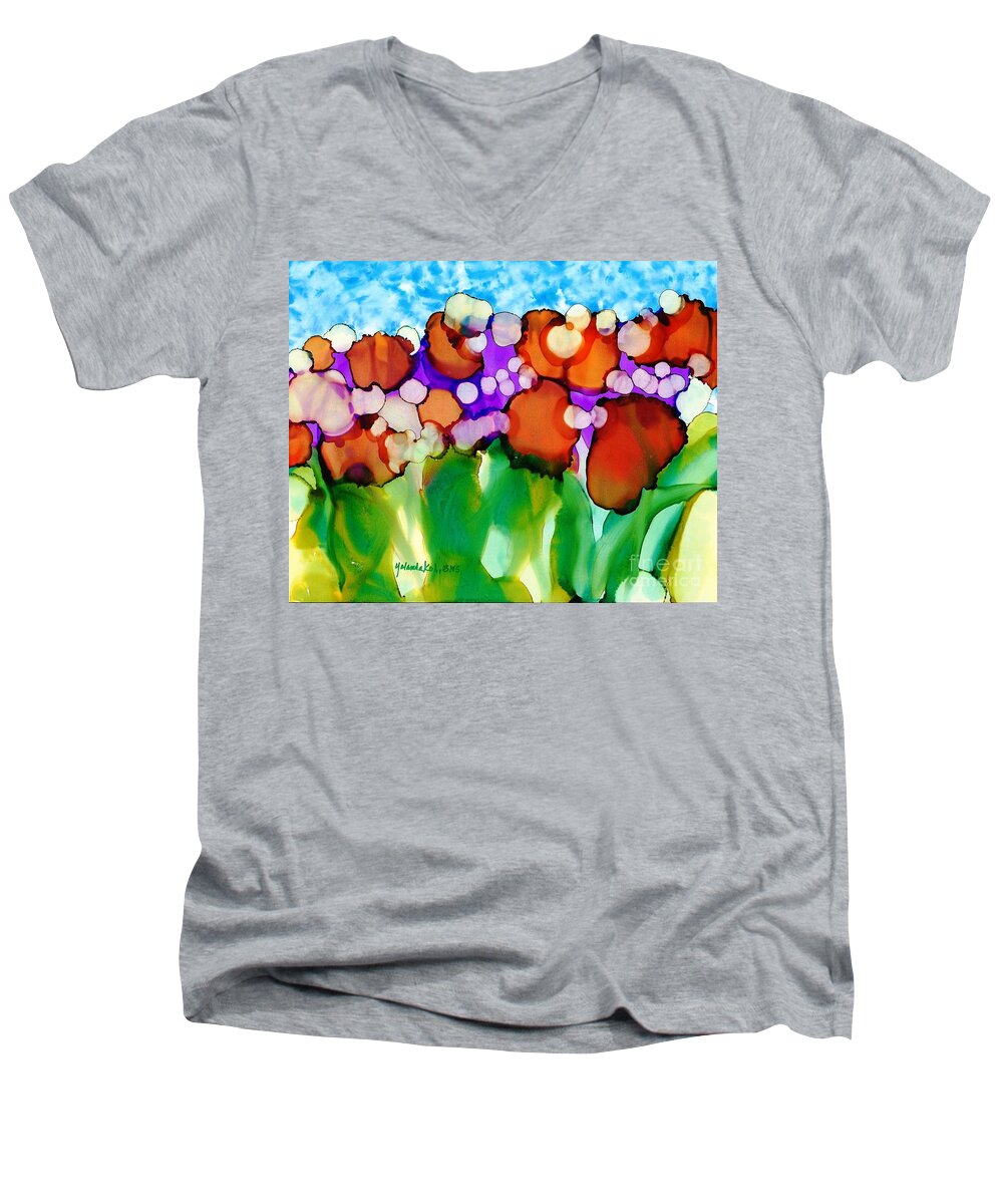Alcohol Ink Men's V-Neck T-Shirt featuring the painting Spring in Charleston by Yolanda Koh