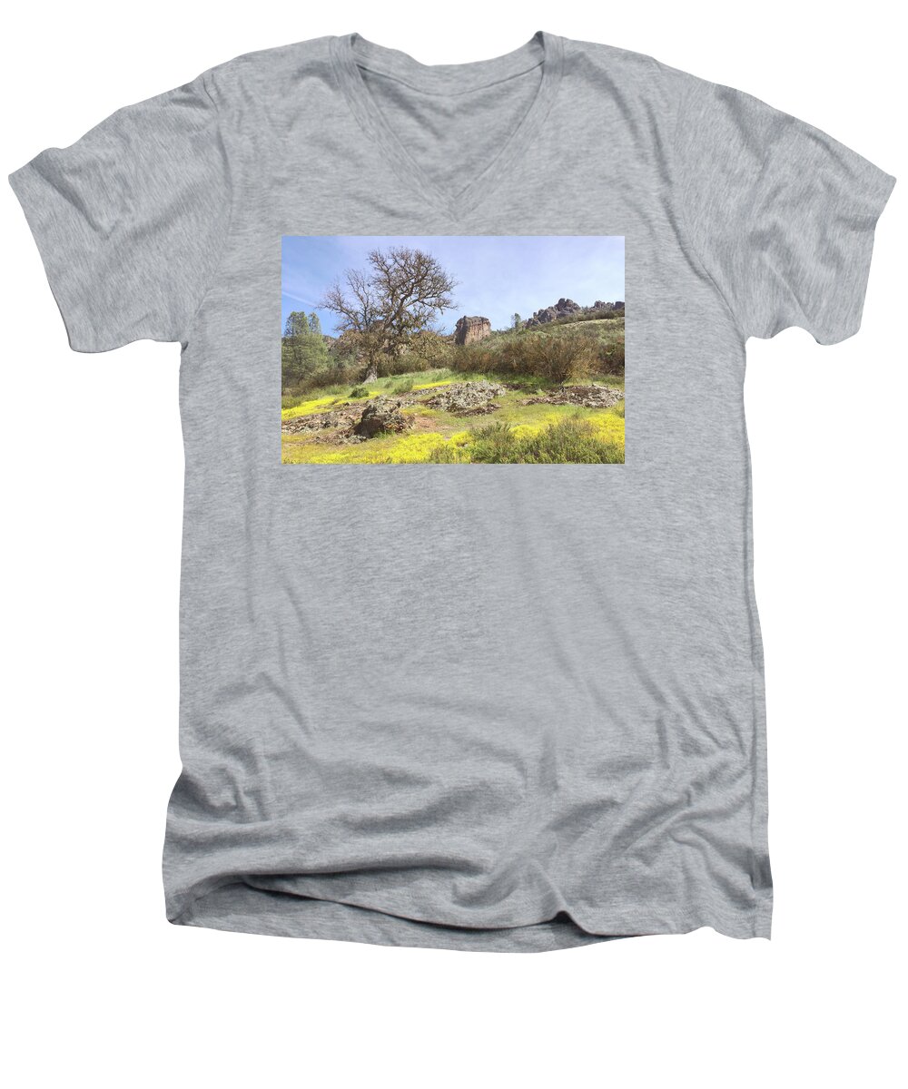 Pinnacles National Park Men's V-Neck T-Shirt featuring the photograph Spring in Pinnacles National Park by Art Block Collections