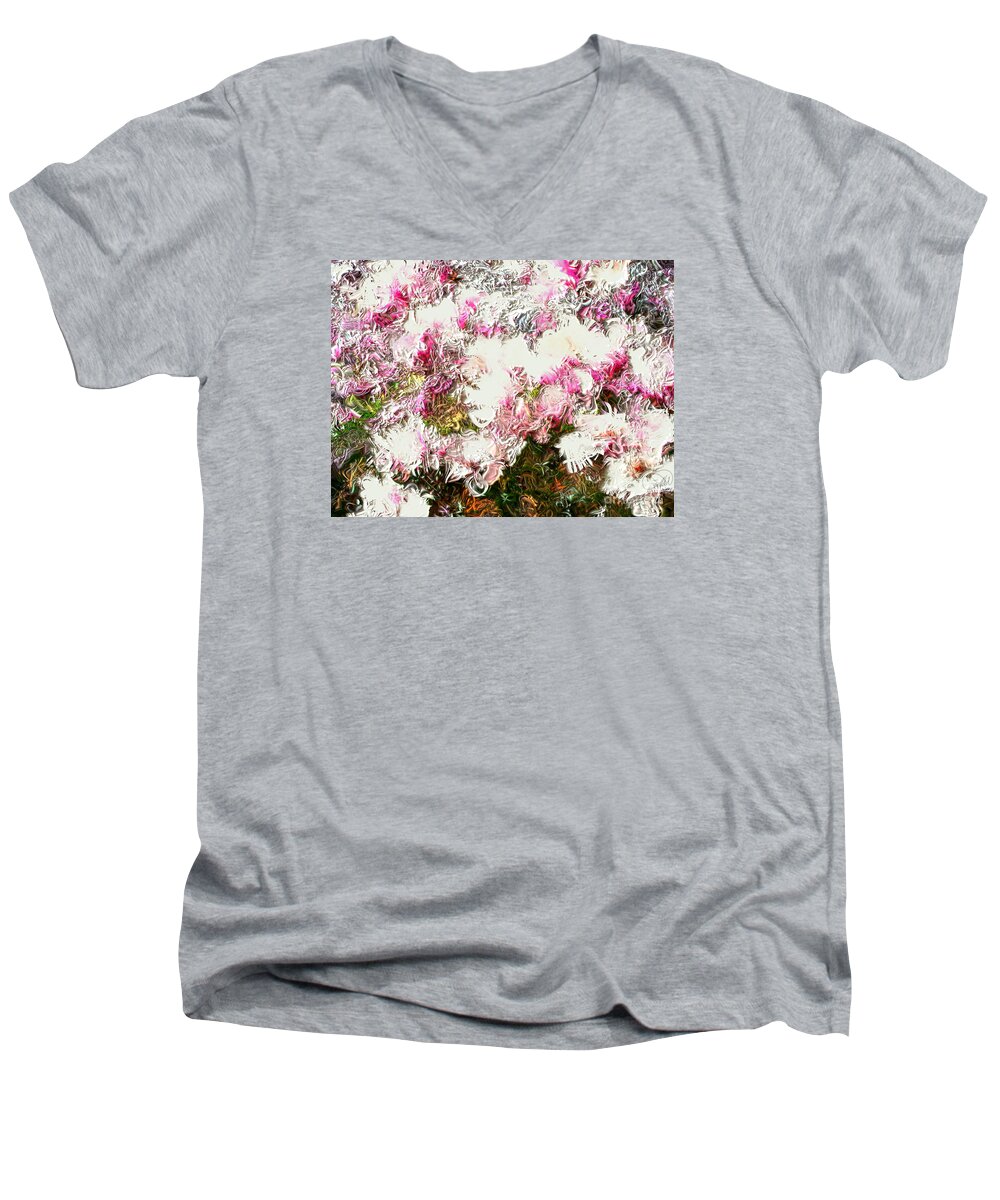 Spring Tulip Tree Landscape Pretty Beautiful Craig Walters Art Photo Photograph Photographic Artist A An The Pink White Abstract Surreal Impressionist Painting Oil Simulated Trees Woods Seasons Men's V-Neck T-Shirt featuring the digital art Spring Tulip Tree by Craig Walters