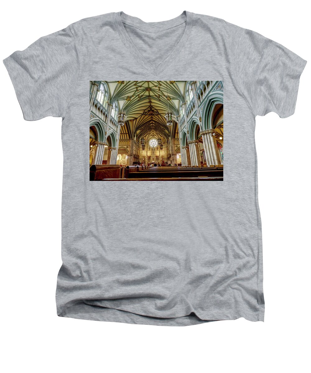 Dunstan Men's V-Neck T-Shirt featuring the photograph St Dunstan's Cathedral by Farol Tomson