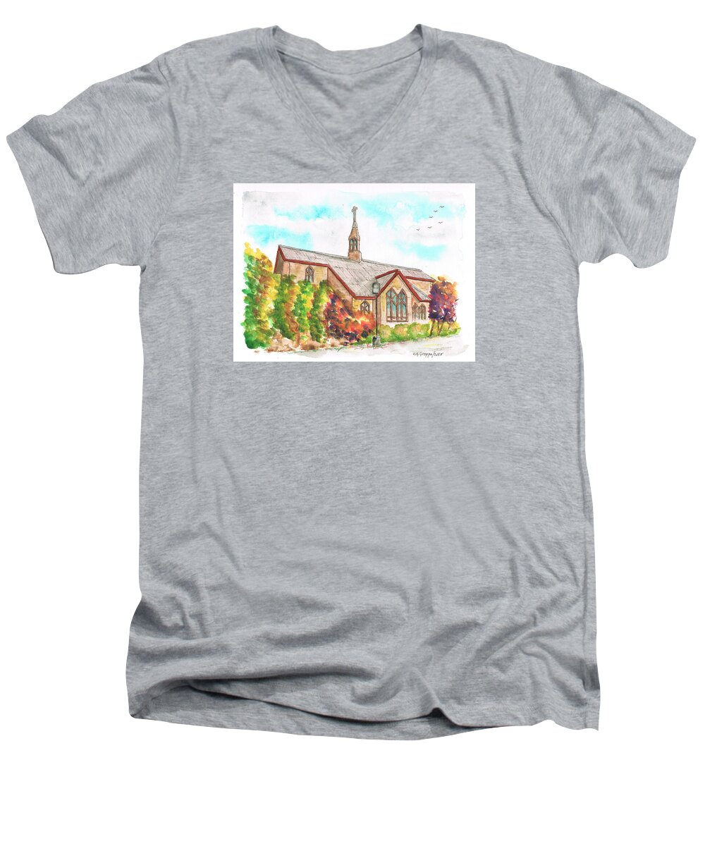Stint Mary's Catholic Church Men's V-Neck T-Shirt featuring the painting St. Mary's Catholic Church, Brighton, Utah by Carlos G Groppa