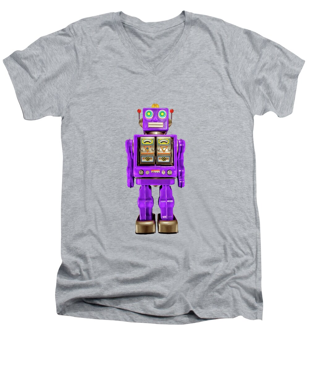 Classic Men's V-Neck T-Shirt featuring the photograph Star Strider Robot Purple Pattern by YoPedro