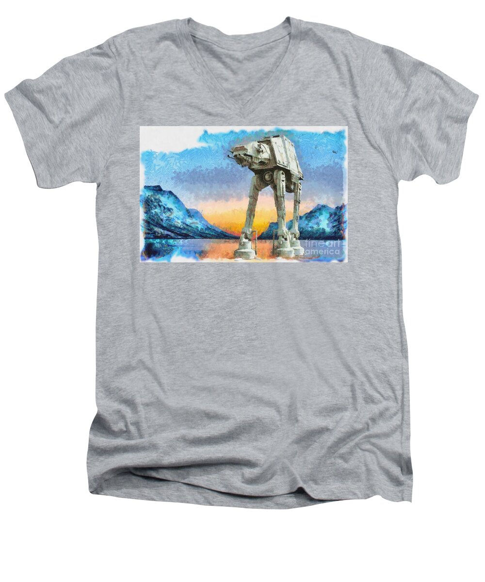 Science Fiction Men's V-Neck T-Shirt featuring the photograph AT-AT Sunrise on Hoth by Edward Fielding