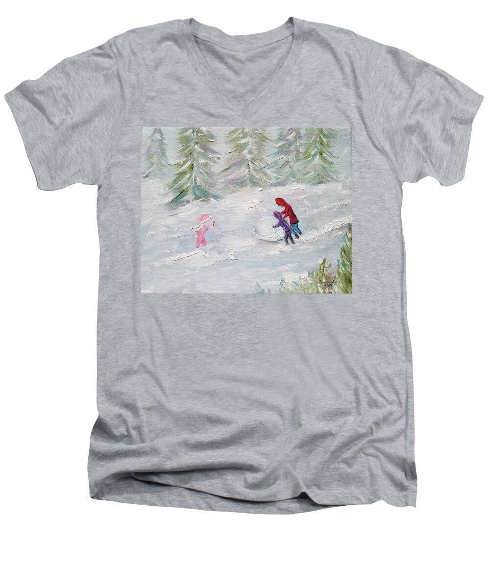Winter Men's V-Neck T-Shirt featuring the painting Start of Something Big by Judith Rhue