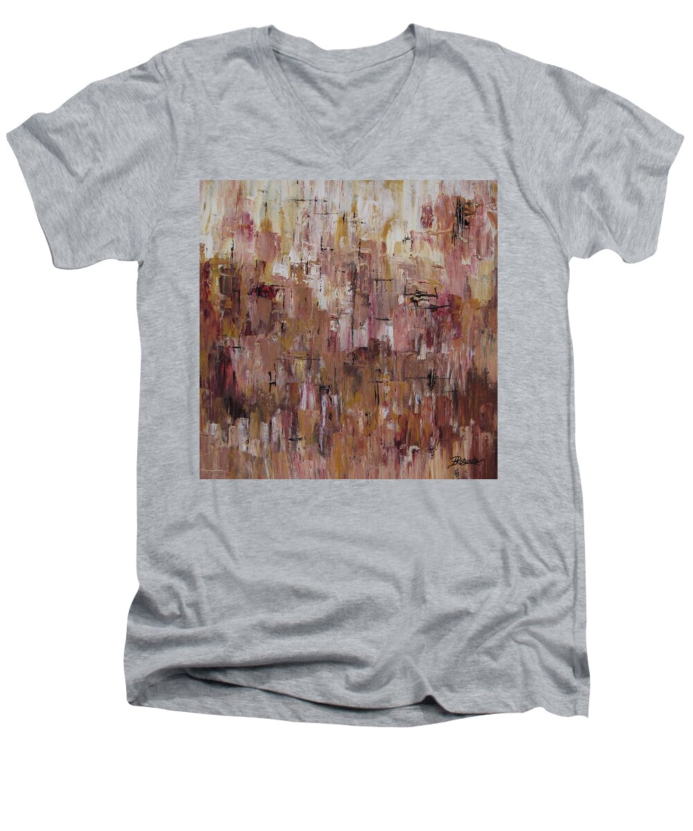 Abstract Men's V-Neck T-Shirt featuring the painting Static by Roberta Rotunda